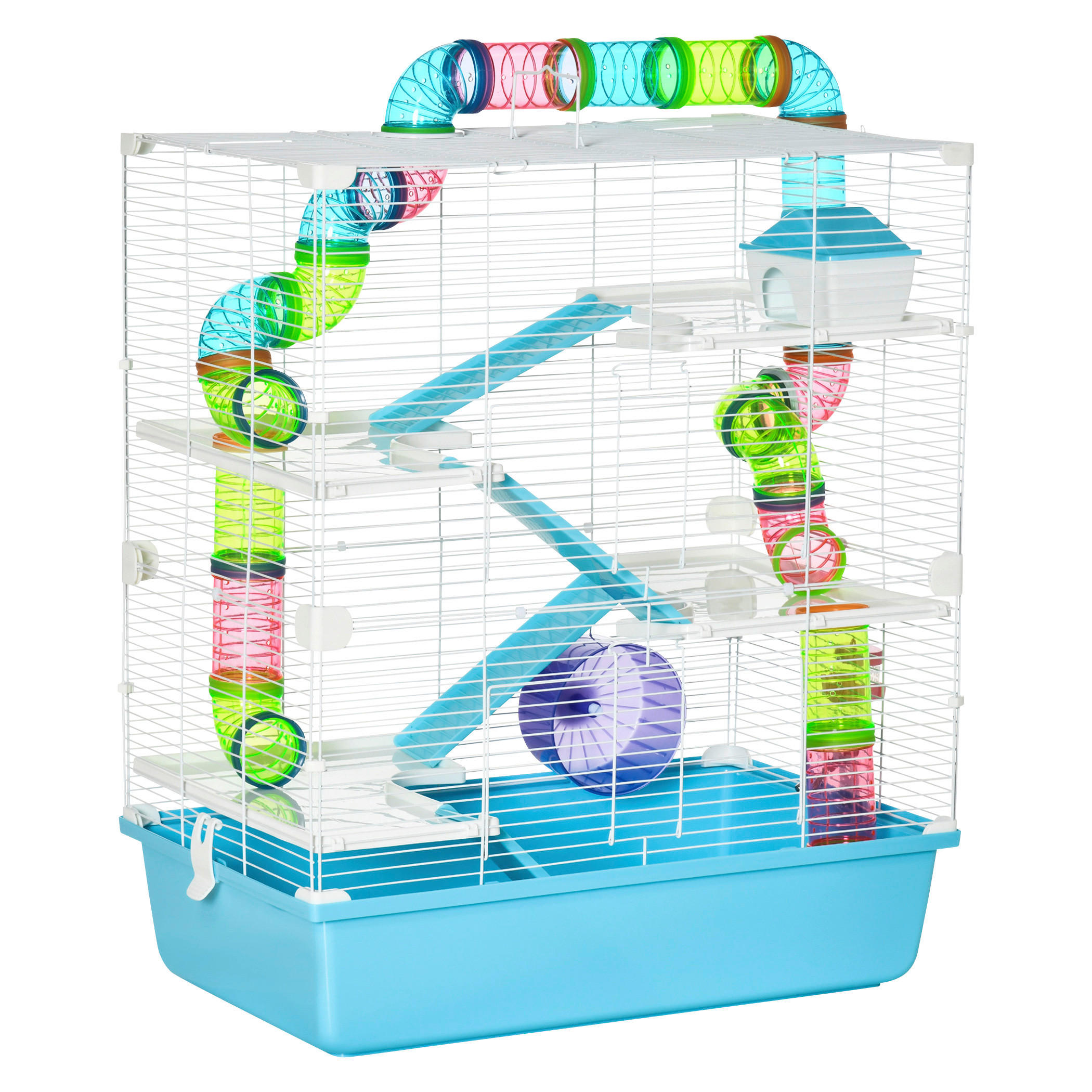 PawHut Kleintierkäfig hellblau Stahl B/H/L: ca. 36x69x59 cm Kleintierkäfig - hellblau/weiß (59,00/36,00/69,00cm) - PawHut