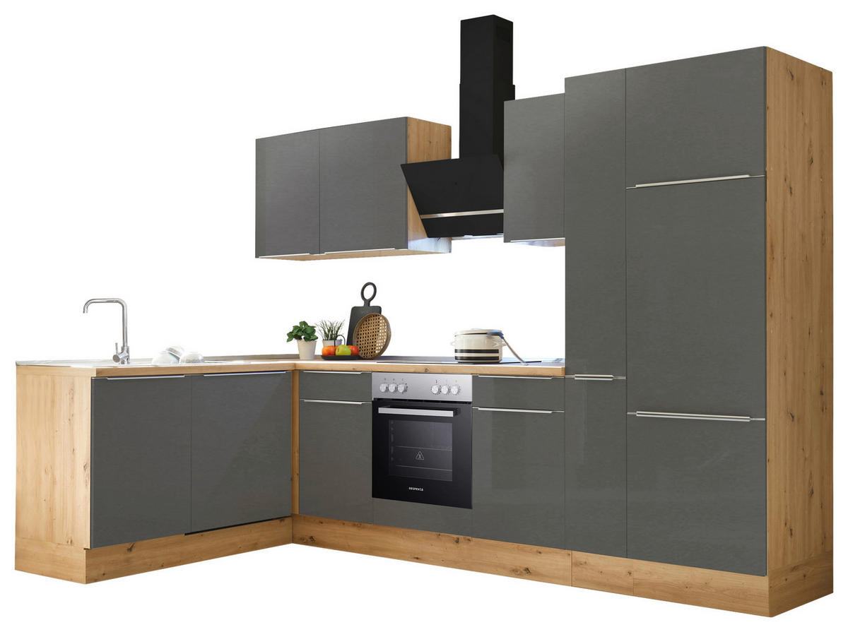 Respekta Winkelküche Marleen grau matt B/H/T: ca. 310x211x170 cm Marleen - Eiche/Alu (310,00/211,00/170,00cm) - Respekta