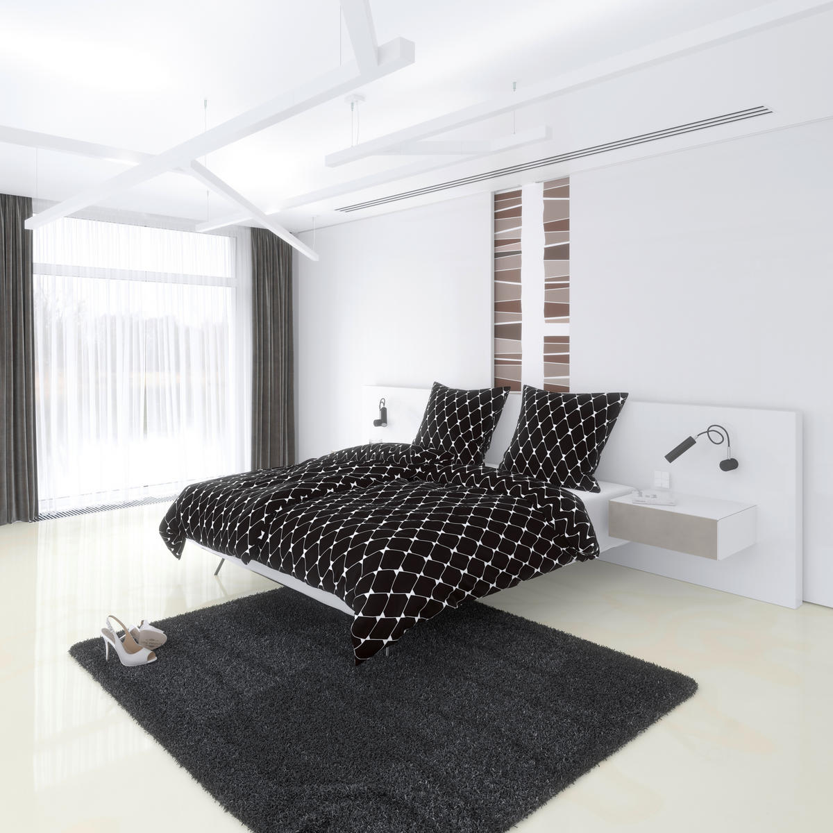 Microfaser Bettwäsche Bettwäsche_Microfaser Raute - weiß/schwarz (135,00/200,00cm)