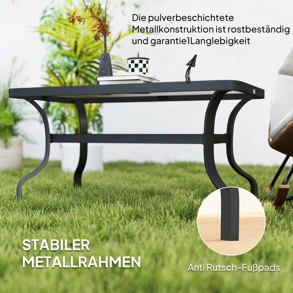 Outsunny Couchtisch schwarz Metall B/H/L: ca. 55x46x95 cm Couchtisch - schwarz (95,00/55,00/46,00cm) - Outsunny