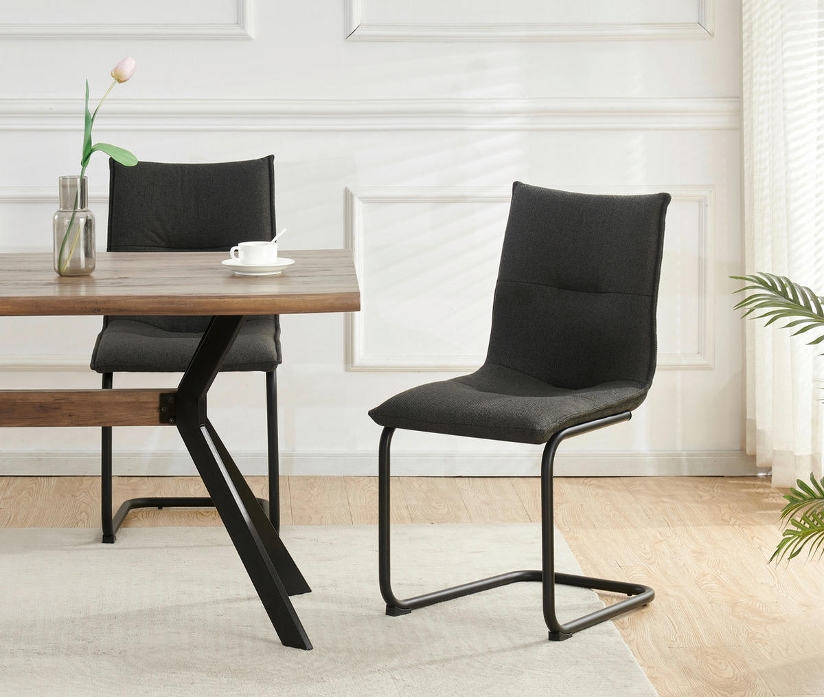 Schwingstuhl SONJA, 2er Set anthrazit schwarz Webstoff B/H/T: ca. 46x89x57 cm SONJA, 2er Set - schwarz/anthrazit (46,00/89,00/57,00cm) - xonox.home