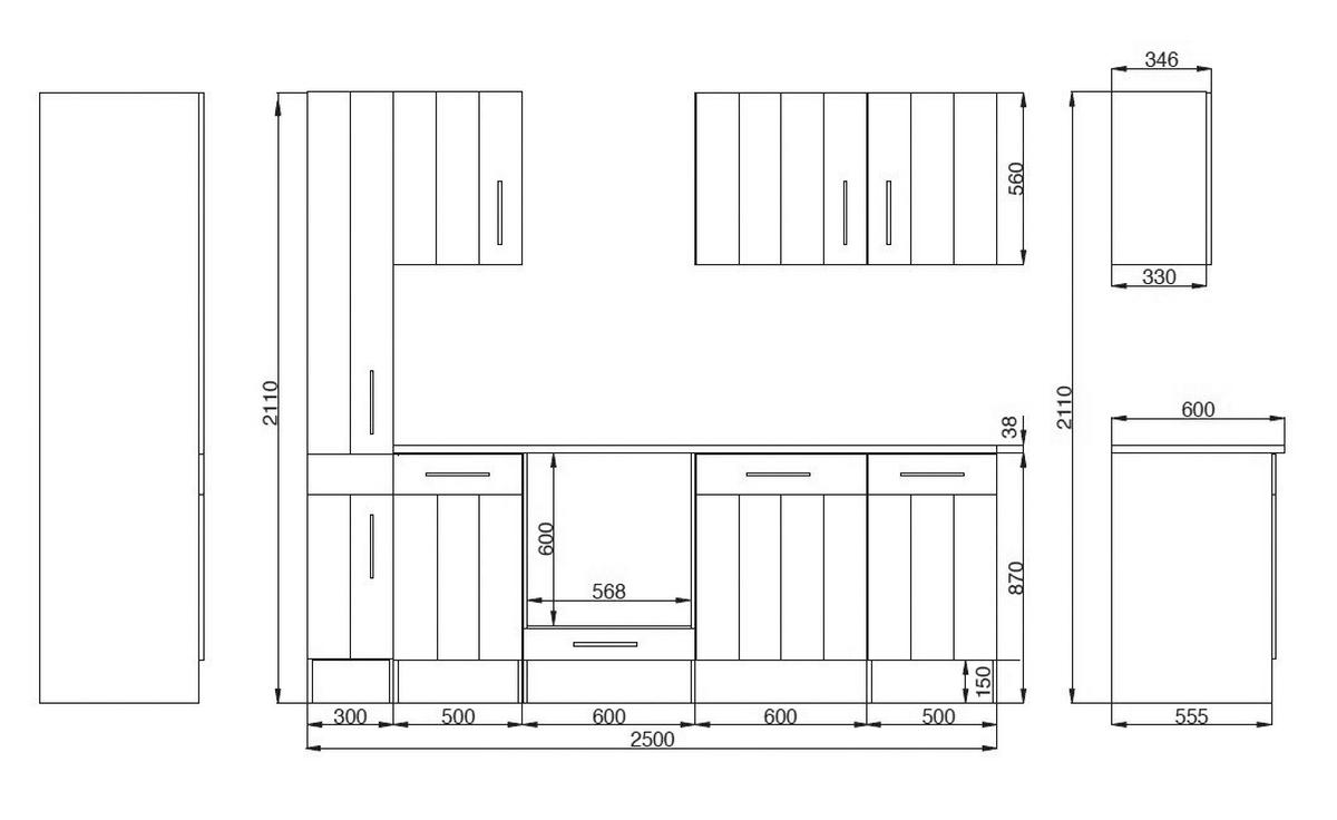 Respekta Küchenblock Premium weiß matt B/H/T: ca. 250x211x60 cm Premium - weiß (250,00/211,00/60,00cm) - Respekta