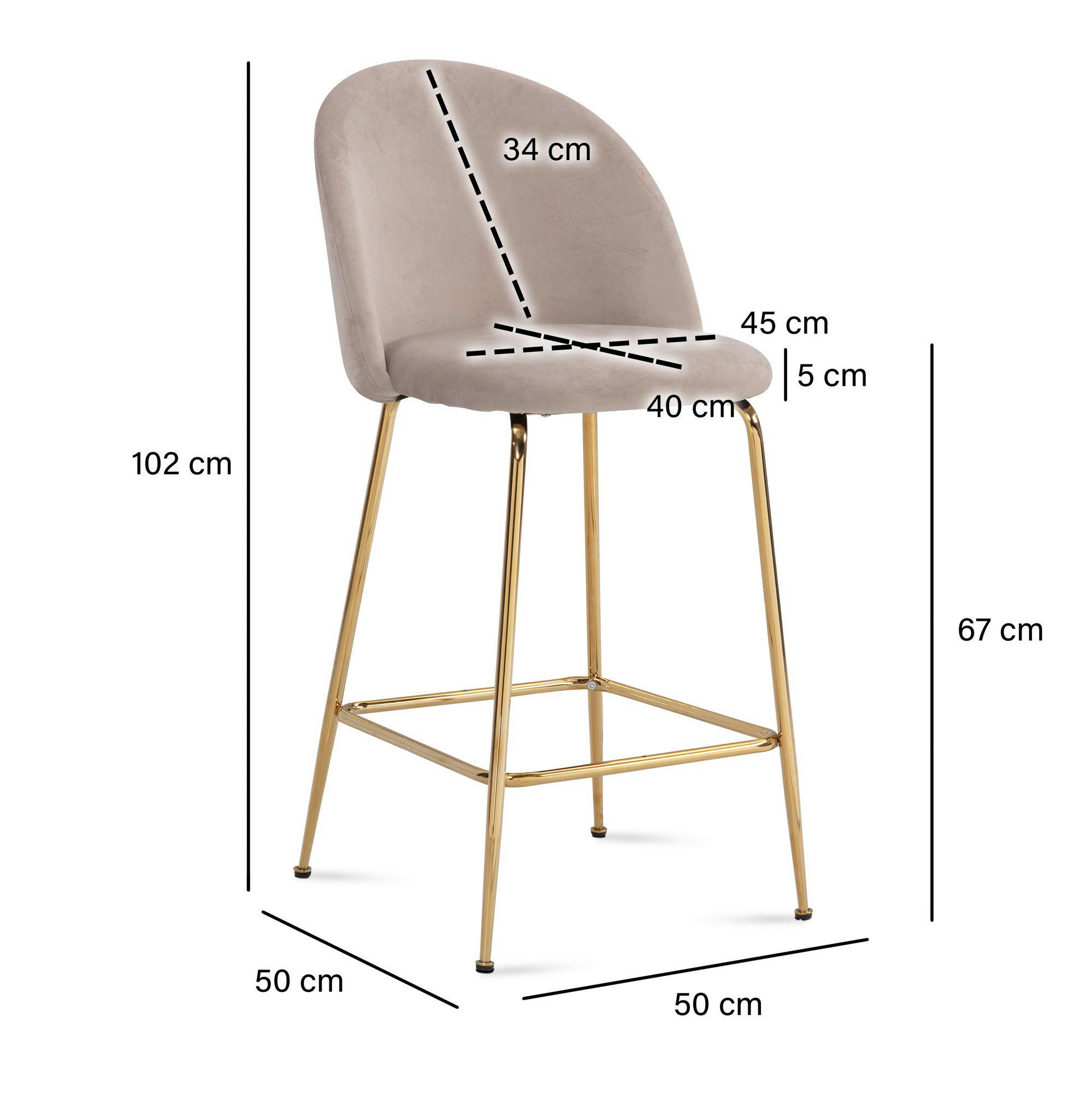 Thumbnail - Barhocker 2er Set beige messing Samt Eisen