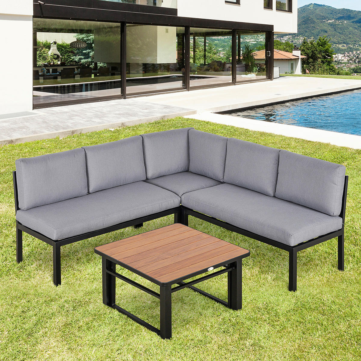 Outsunny Gartensitzgarnitur grau Aluminium B/H/L: ca. 65x73x120 cm Gartensitzgarnitur - grau (120,00/65,00/73,00cm) - Outsunny