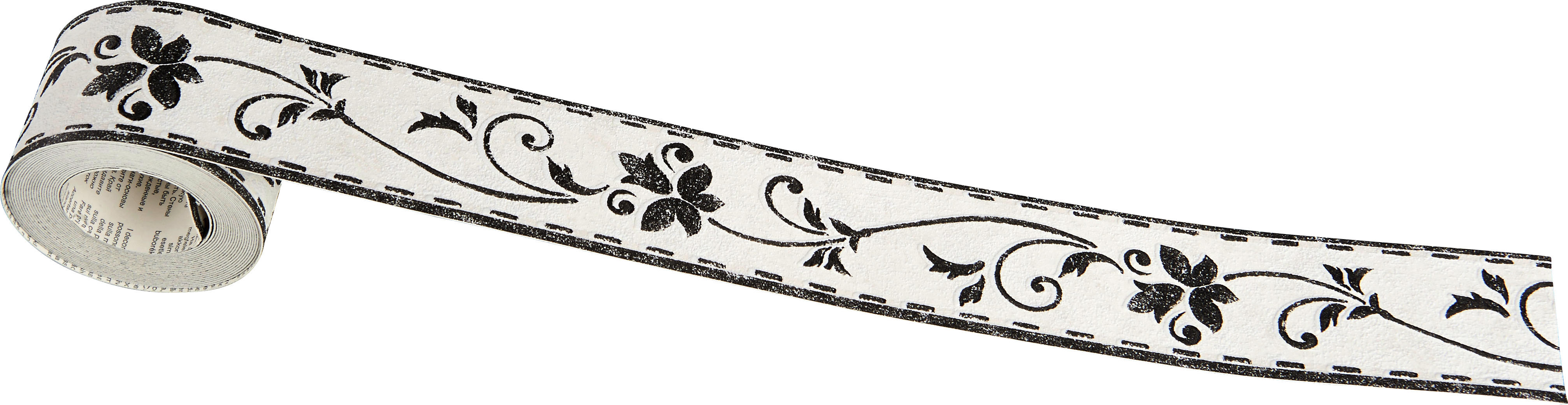 Borte Floral schwarz weiß B/L: ca. 5,3x500 cm Vliesborte_2590-11 - weiß/schwarz (5,30/500,00cm)