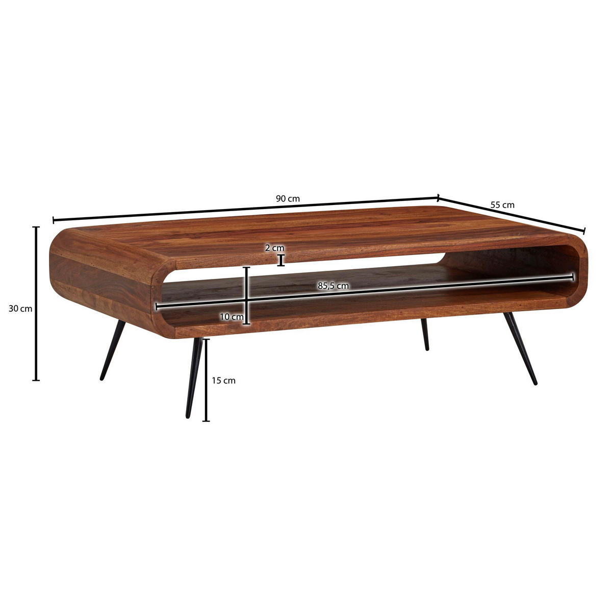 Couchtisch braun B/H/T: ca. 55x30x90 cm Couchtisch - braun (55,00/30,00/90,00cm) - Wohnling