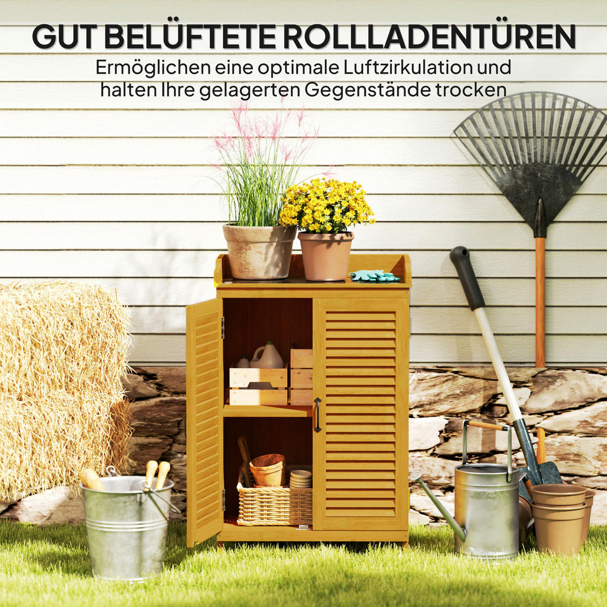 Outsunny Gartenschrank gelb Metall B/H/L: ca. 40x98,5x65,5 cm Gartenschrank - gelb (65,50/40,00/98,50cm) - Outsunny