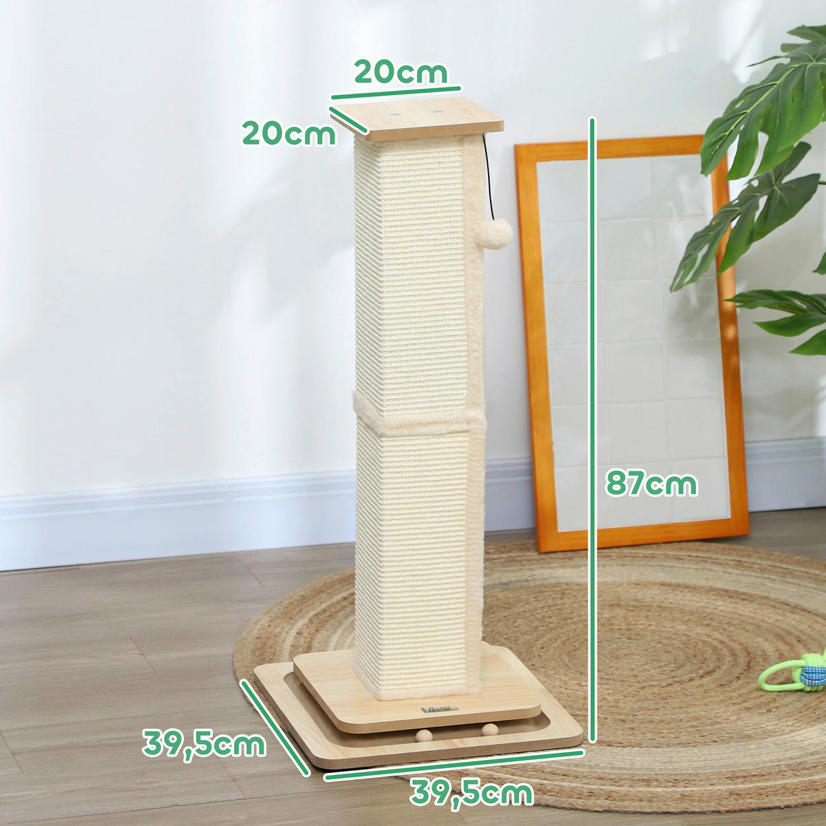 PawHut Kratzstamm Eiche Sisal B/H/L: ca. 39,5x87x39,5 cm Kratzstamm - Eiche (39,50/39,50/87,00cm) - PawHut