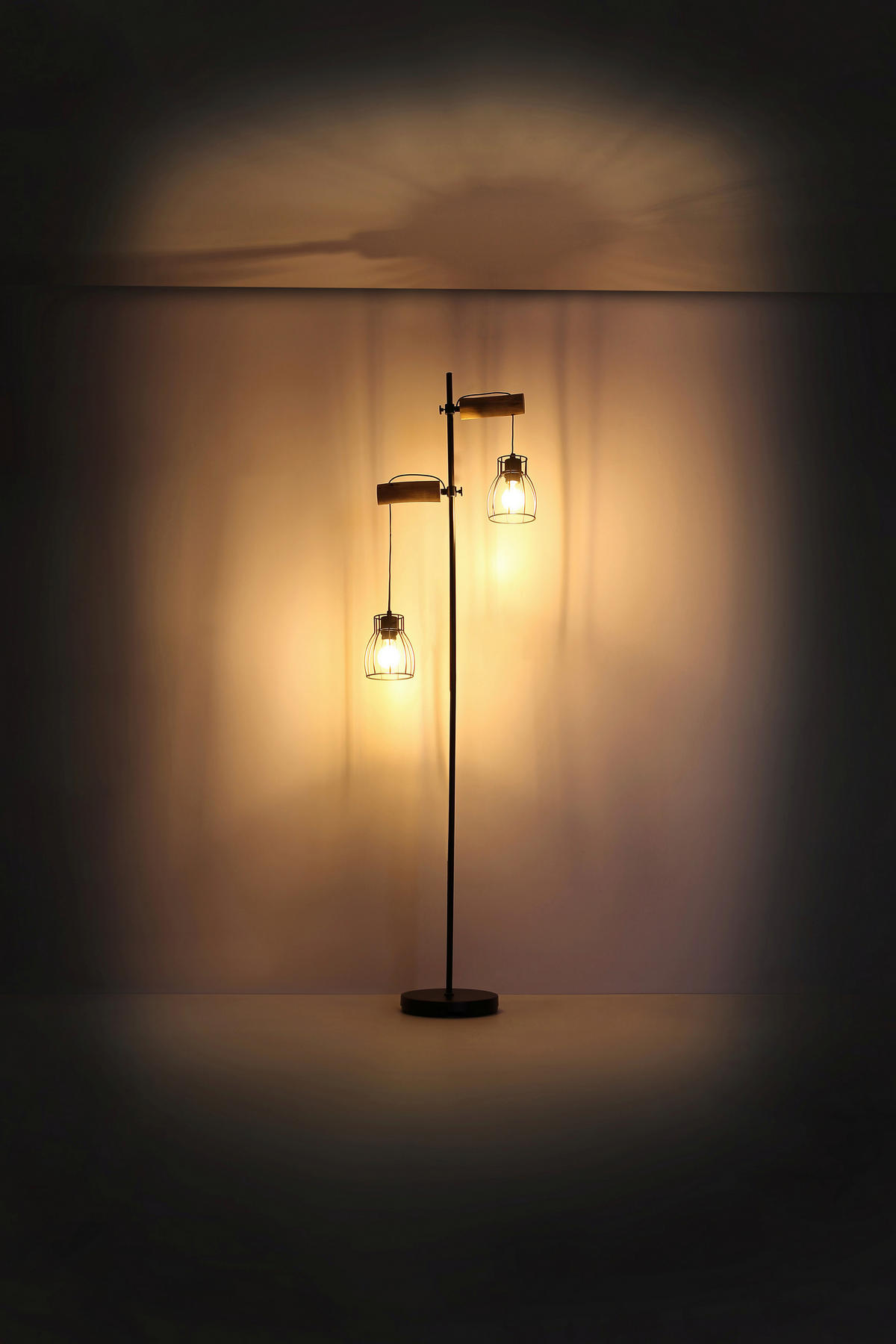 GLOBO Stehleuchte MINA 15326-2SN schwarz natur Metall Holz H: ca. 168 cm E27 2 Brennstellen Stehleuchte_Mina 2flg. - natur/schwarz (168,00cm) - GLOBO