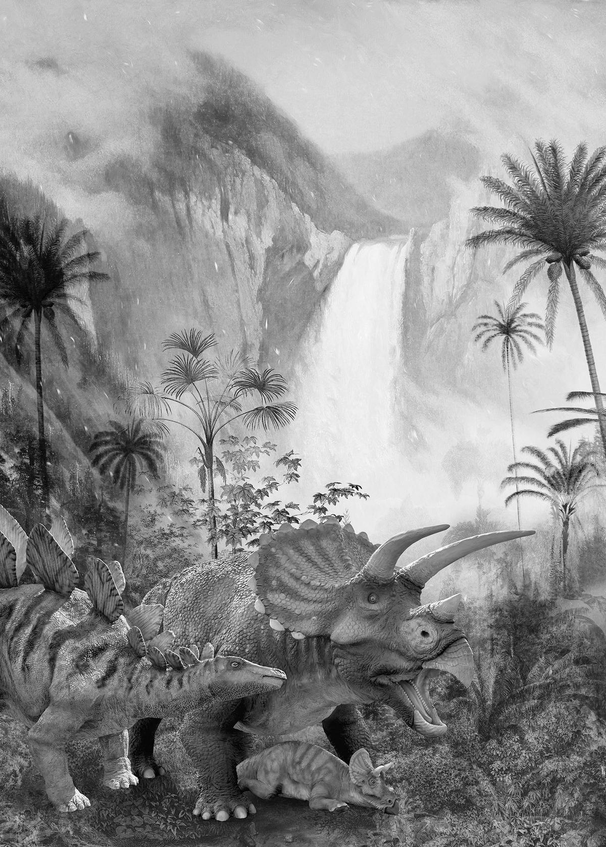 Komar Fototapete Jurassic Waterfall Dinos B/L: ca. 200x280 cm Jurassic Waterfall - (200,00/280,00cm) - Komar