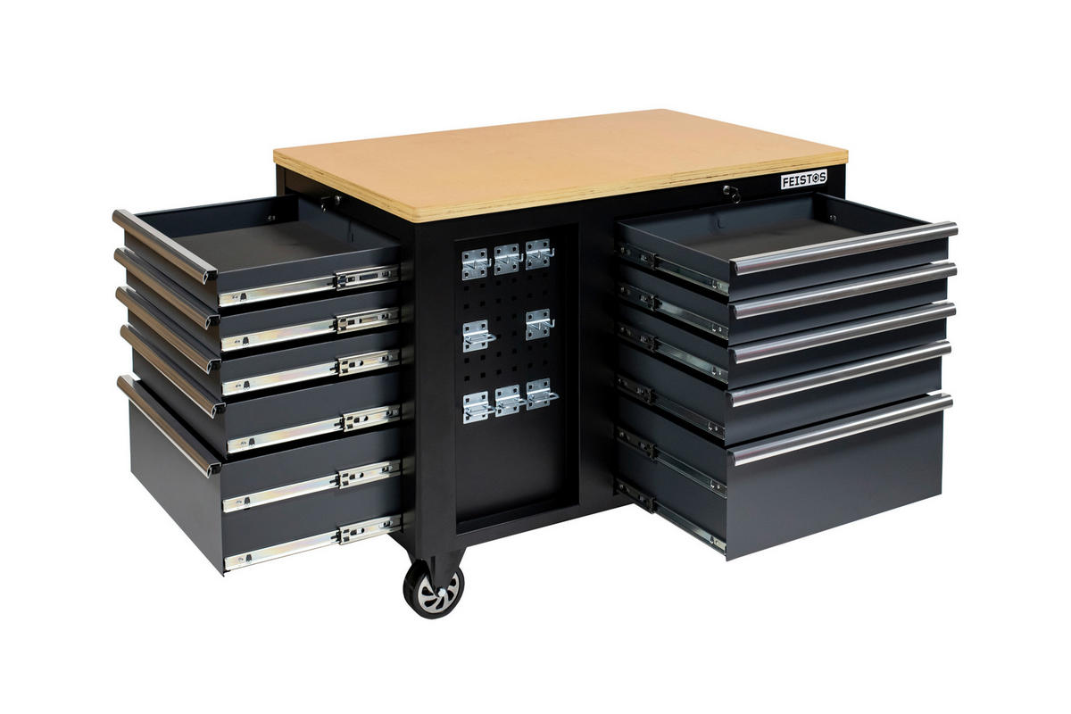 Werkbank Hektor schwarz B/H/L: ca. 114x89x73 cm Hektor - schwarz (73,00/114,00/89,00cm) - Feistos