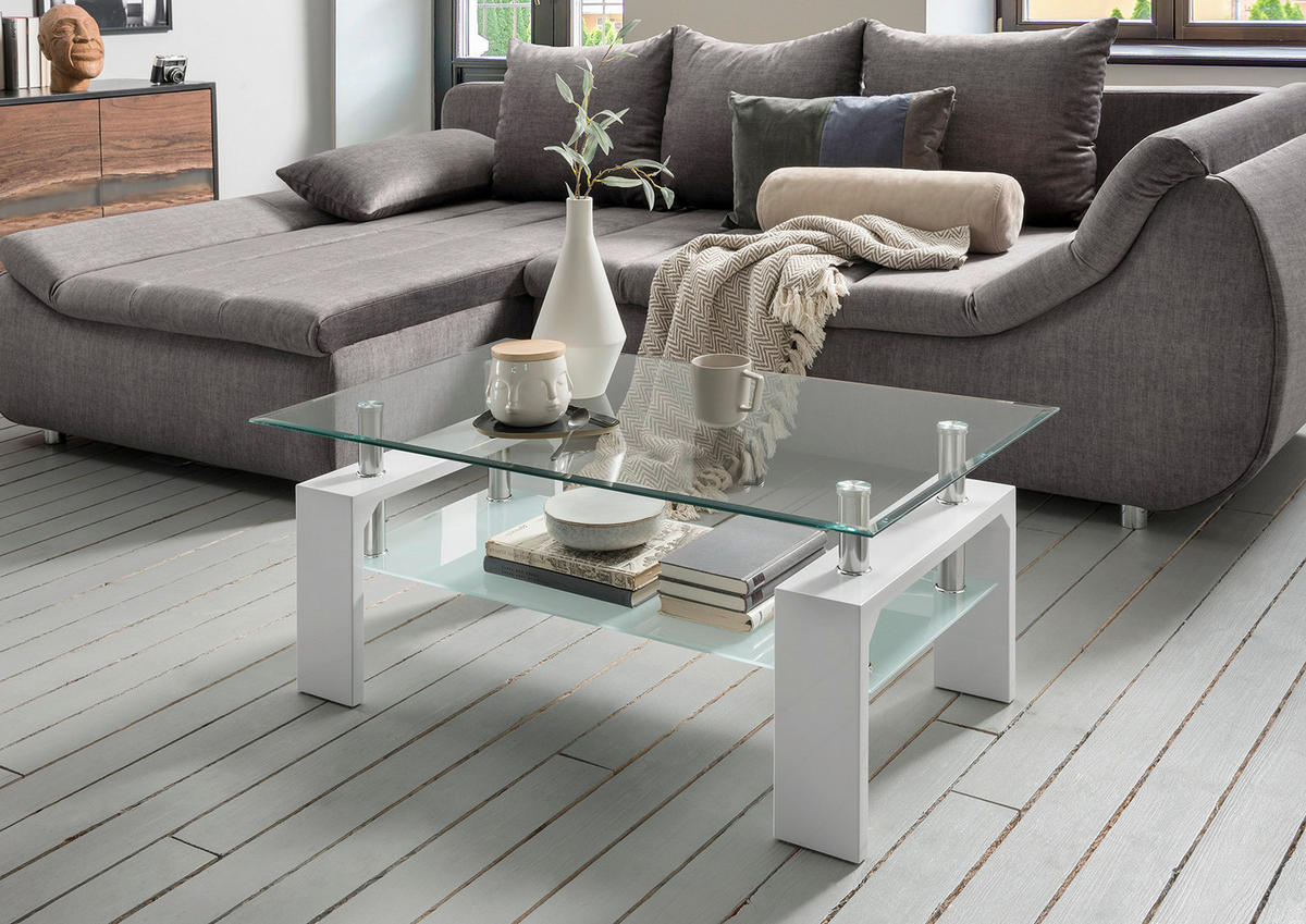 Glascouchtisch Modena weiß Hochglanz glasklar B/H/T: ca. 100x45x60 cm Modena - weiß/glasklar (100,00/45,00/60,00cm)