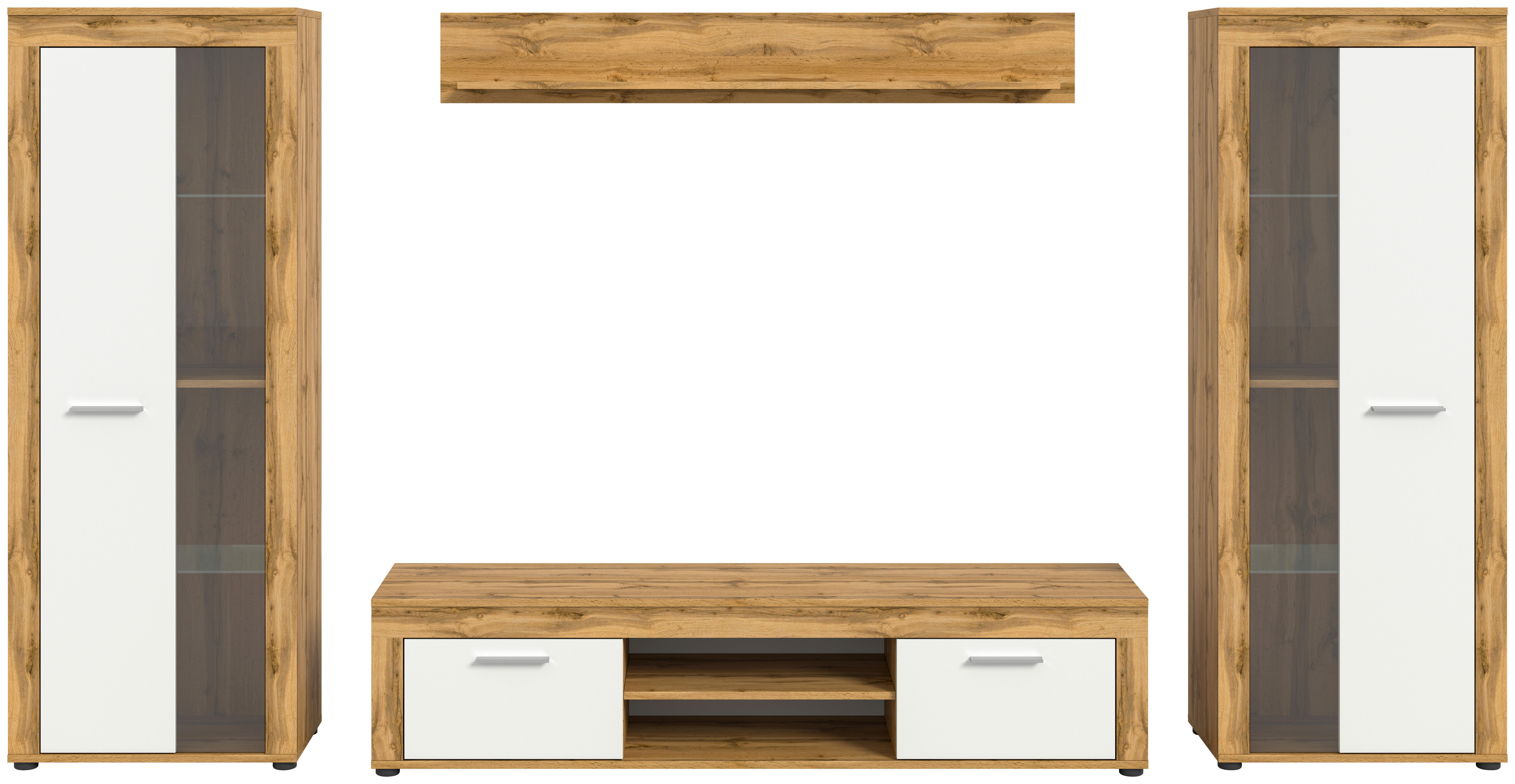 Wohnwand Jam Eiche Wotan Nachbildung weiß B/H/T: ca. 310x159x35 cm Jam - Eiche/weiß (310,00/159,00/35,00cm) - xonox.home