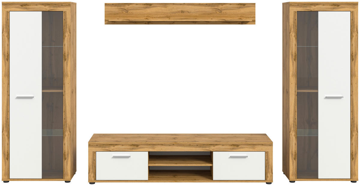 Wohnwand Jam Eiche Wotan Nachbildung weiß B/H/T: ca. 310x159x35 cm Jam - Eiche/weiß (310,00/159,00/35,00cm) - xonox.home