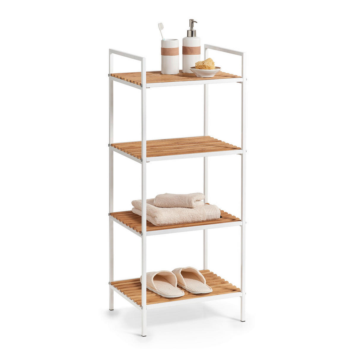 Standregal weiß Bambus B/H/T: ca. 39x95x33 cm Standregal_mit_4_Ablagen - weiß/natur (39,00/95,00/33,00cm) - Zeller