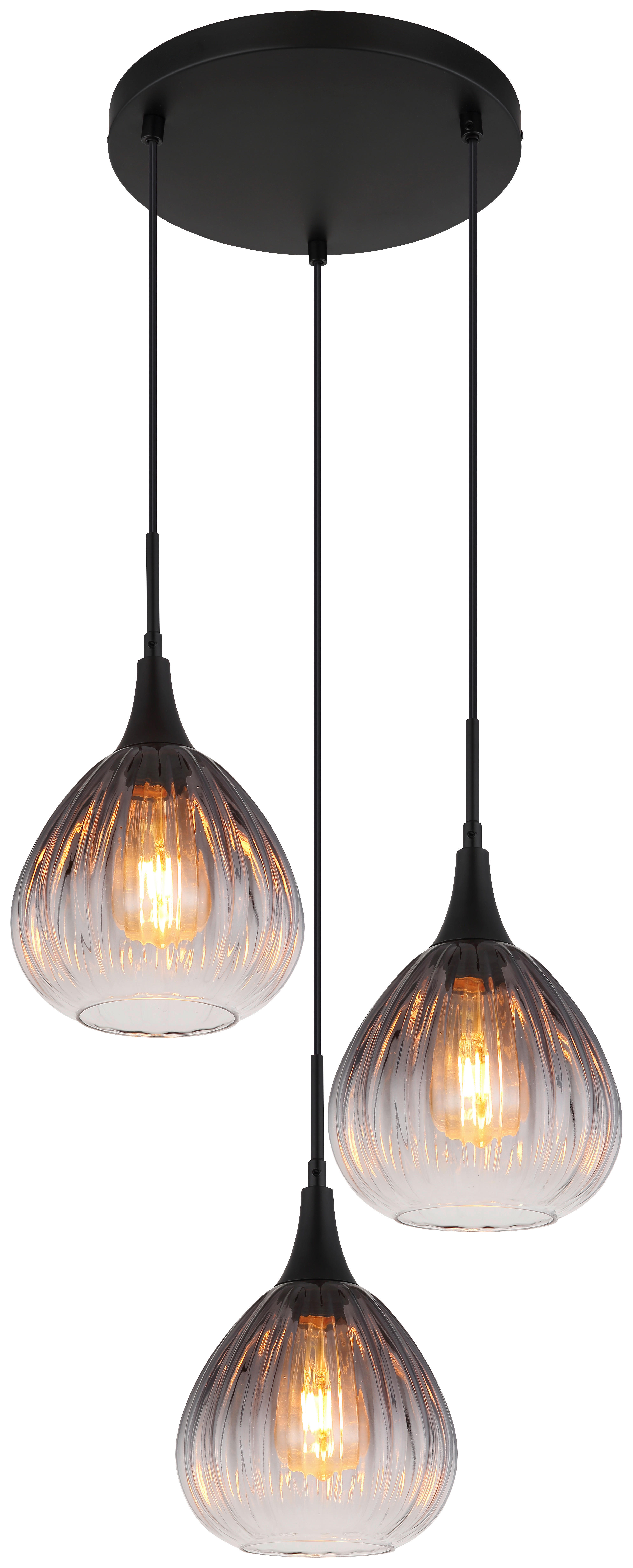 GLOBO Pendelleuchte schwarz Rauch Metall Glas H/D: ca. 120x44 cm E27 3 Brennstellen OLSEN - schwarz/Rauch (44,00/120,00cm) - GLOBO