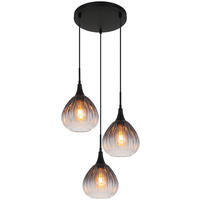 GLOBO Pendelleuchte schwarz Rauch Metall Glas H/D: ca. 120x44 cm E27 3 Brennstellen OLSEN - schwarz/Rauch (44,00/120,00cm) - GLOBO