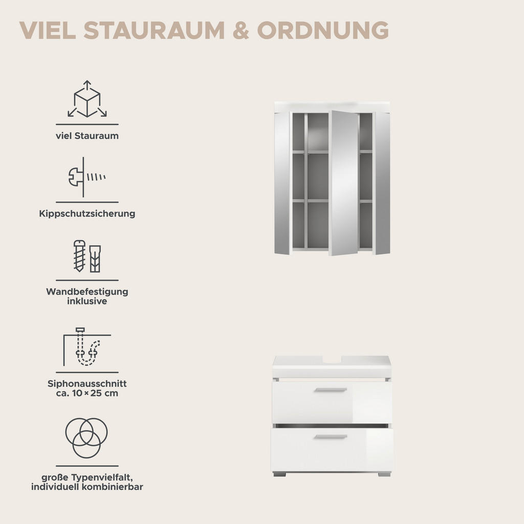 Thumbnail - Badezimmer-Set Scout weiß weiß Hochglanz B/H/T: ca. 60x191x37 cm