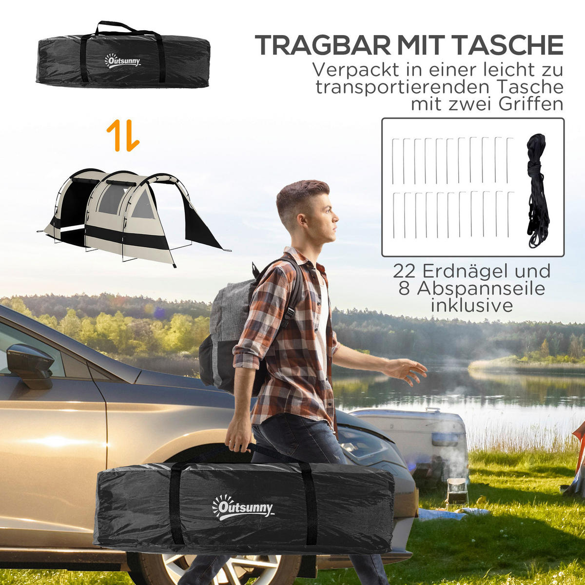 Outsunny Campingzelt B/H/L: ca. 230x180x460 cm Campingzelt - khaki (460,00/230,00/180,00cm) - Outsunny