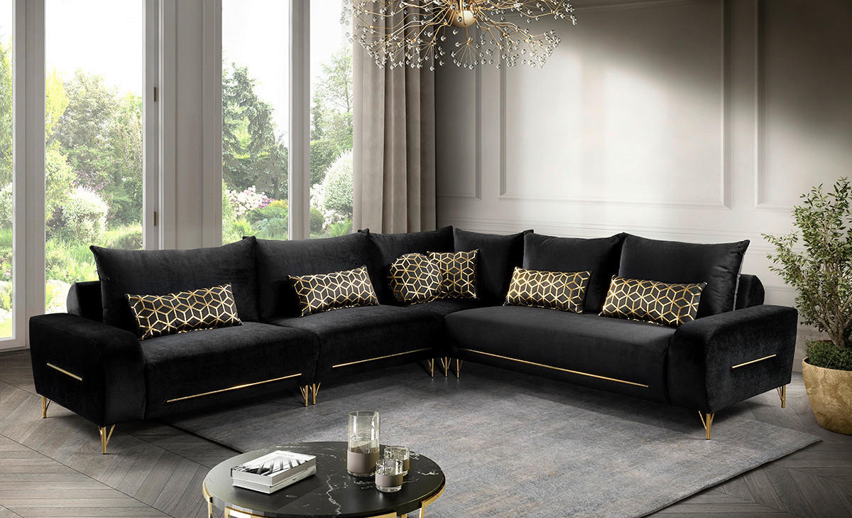 Polsterecke Bodrum schwarz Plüsch B/H/T: ca. 340x89x296 cm Bodrum - gold/schwarz (340,00/89,00/296,00cm)
