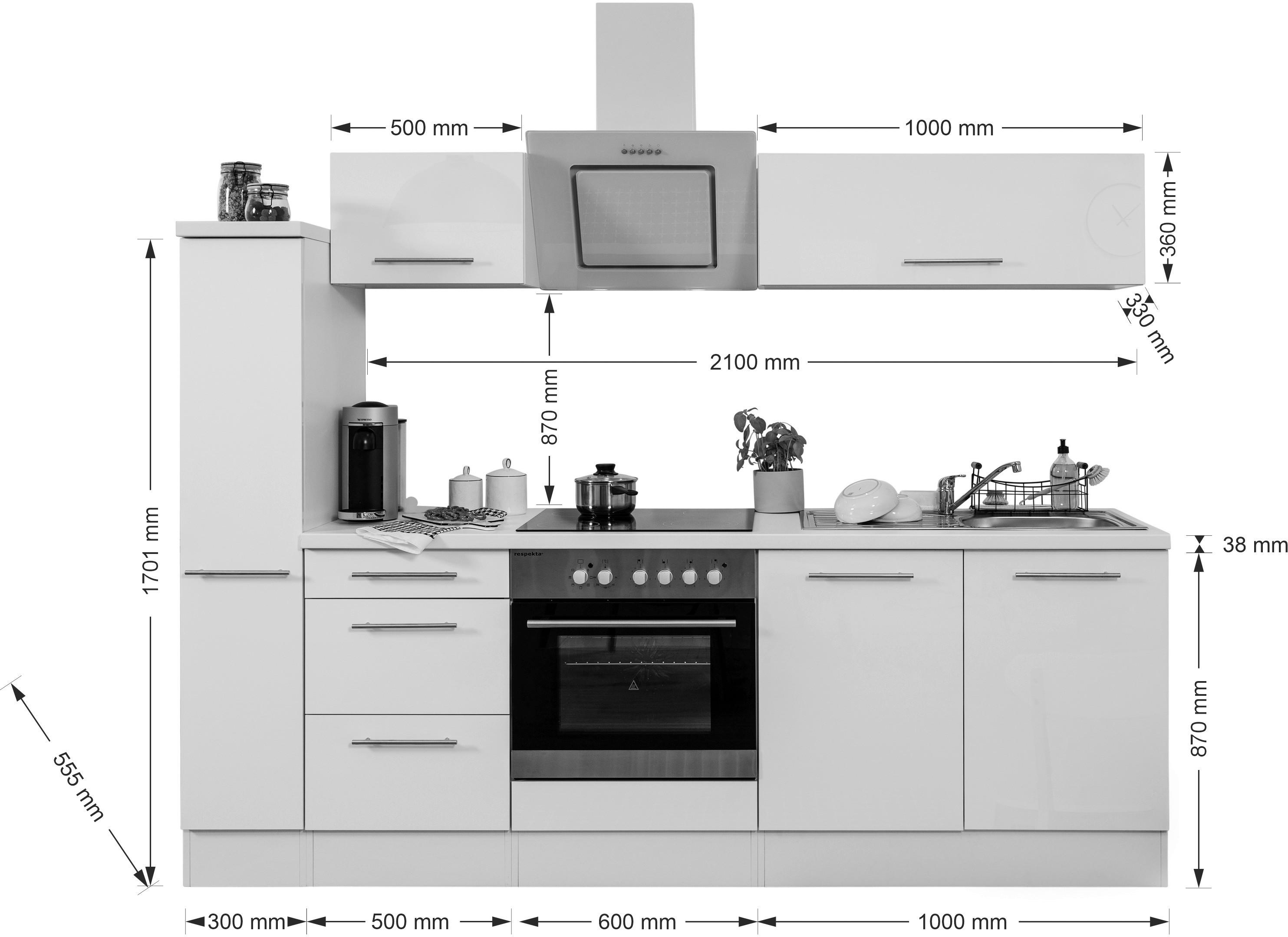 Respekta Küchenblock Amanda weiß Hochglanz B/H/T: ca. 240x200x60 cm Amanda - weiß/Edelstahloptik (240,00/200,00/60,00cm) - Respekta
