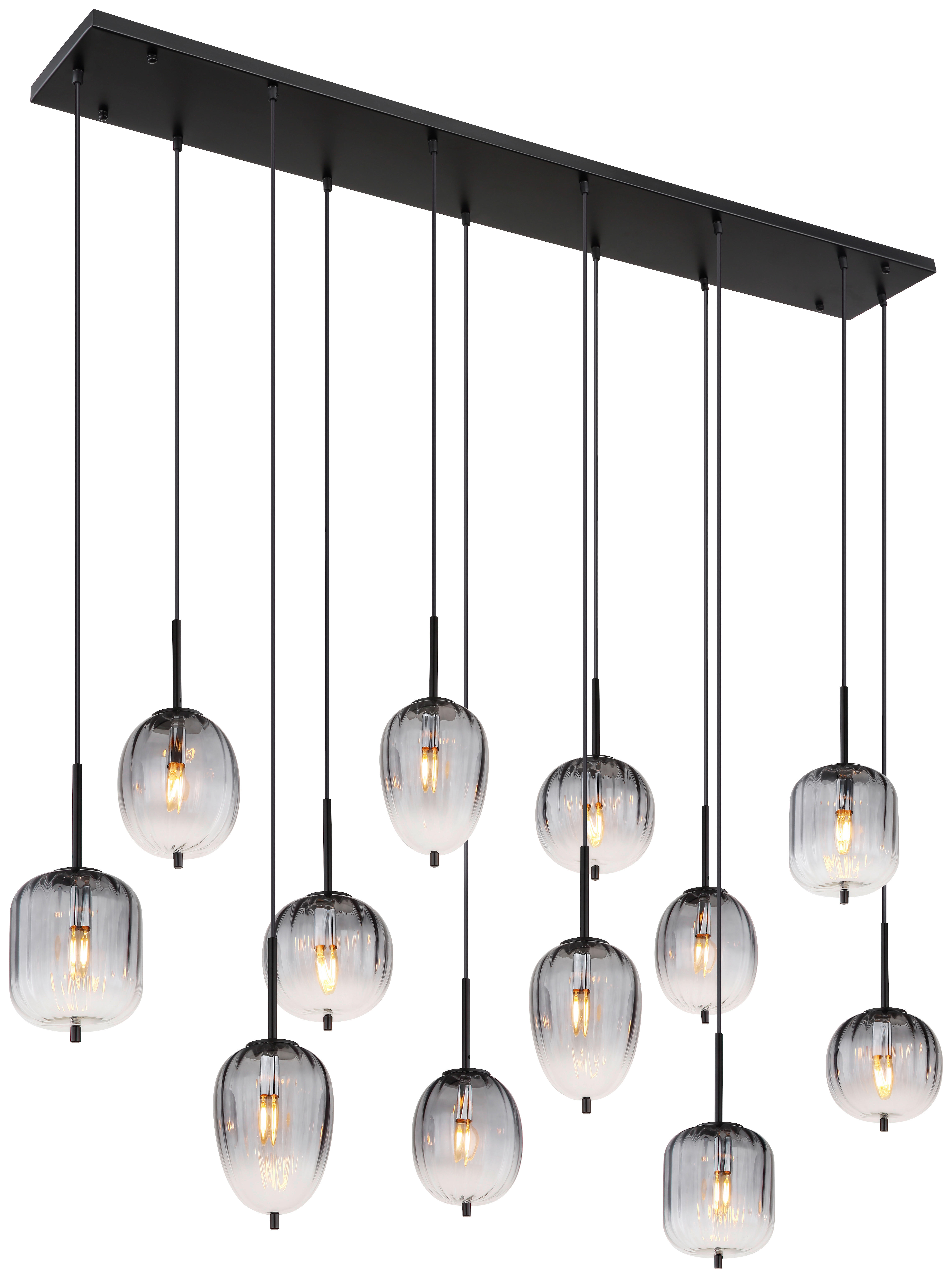 GLOBO Pendelleuchte mattschwarz Metall Glas B/H/T: ca. 34x130x160 cm 12.0 Brennstellen 15215-12 - mattschwarz (34,00/130,00/160,00cm) - GLOBO