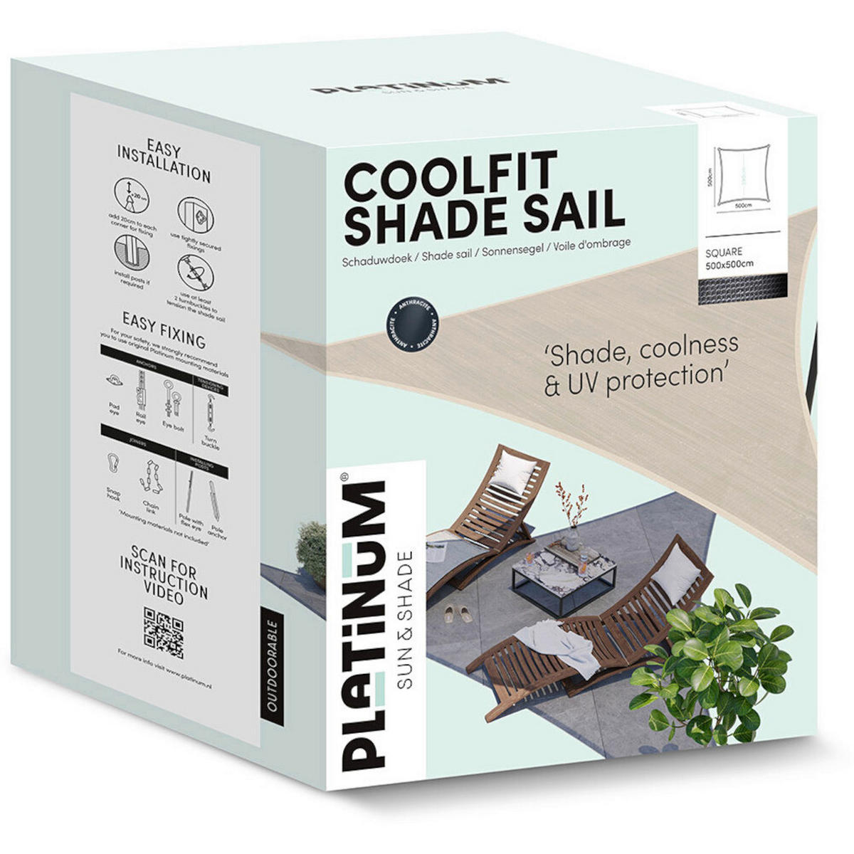 PLATINUM Sonnensegel Coolfit grau Polyethylen B/H/L: ca. 500x1x500 cm Coolfit - grau (500,00/500,00/1,00cm) - PLATINUM