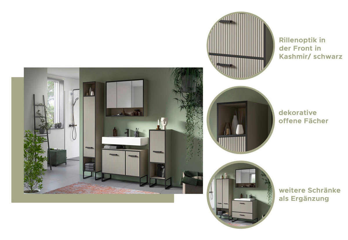 Badezimmer-Set BAGNO schwarz Kaschmirgrau Nachbildung B/H/T: ca. 170x192x36 cm BAGNO - schwarz (170,00/192,00/36,00cm) - xonox.home