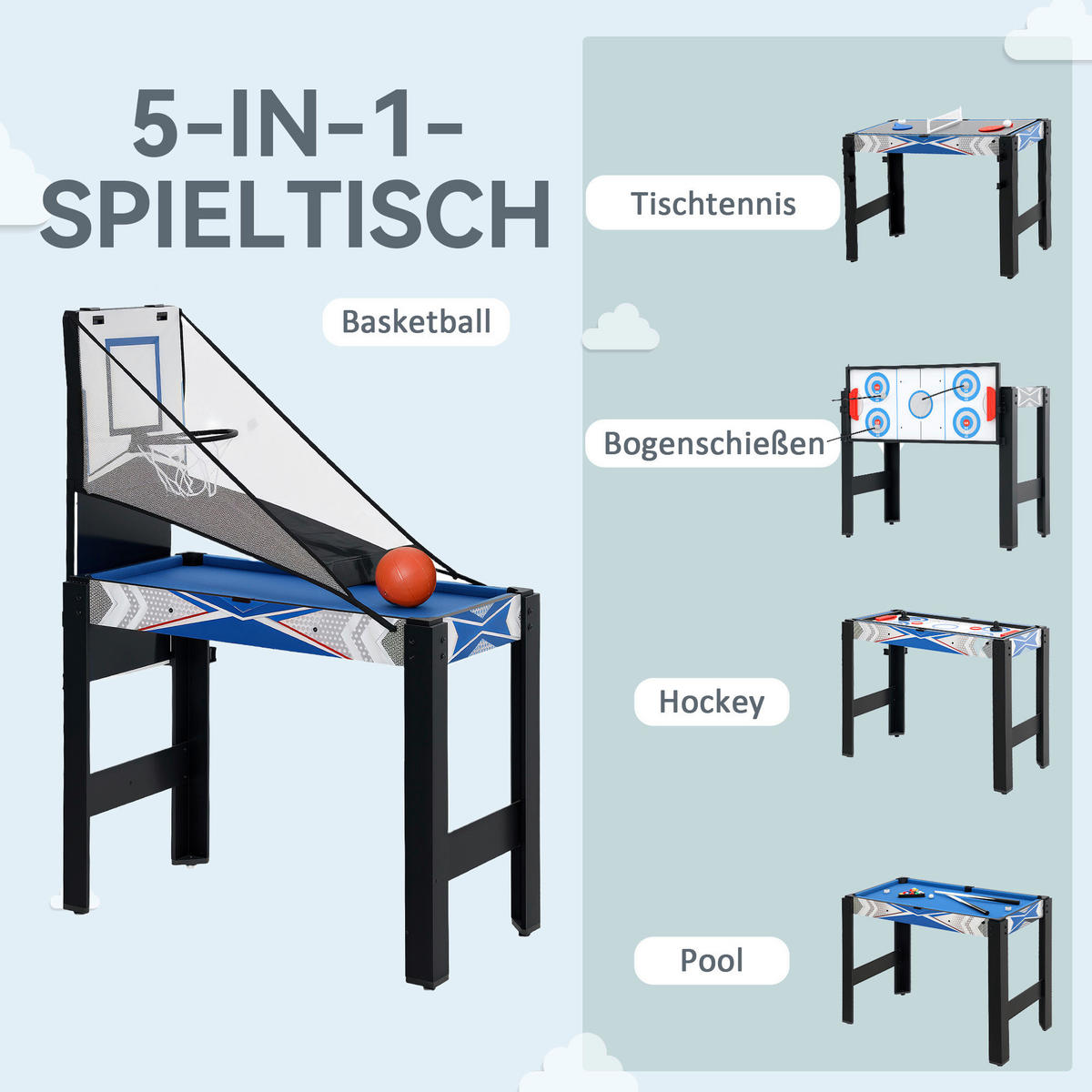 SPORTNOW Multigame Spieltisch B/H/L: ca. 45,5x76x91 cm Multigame_Spieltisch - blau/schwarz (91,00/45,50/76,00cm) - SPORTNOW