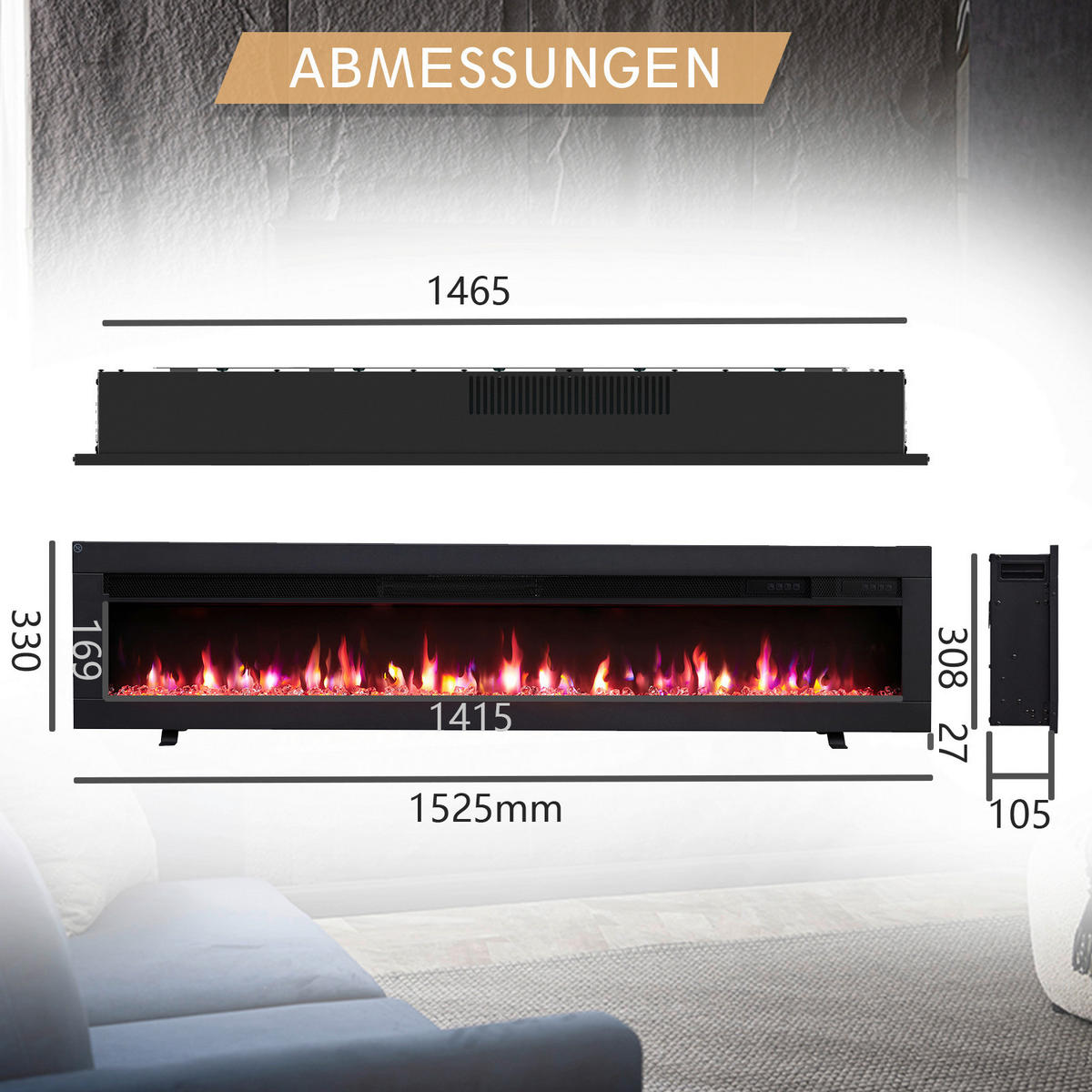 Balderia Elektrischer-Kamin Agnes 60 B/H/T: ca. 152,5x33x12 cm Elektrischer Kamin Agnes 60 - (152,50/33,00/12,00cm) - Balderia