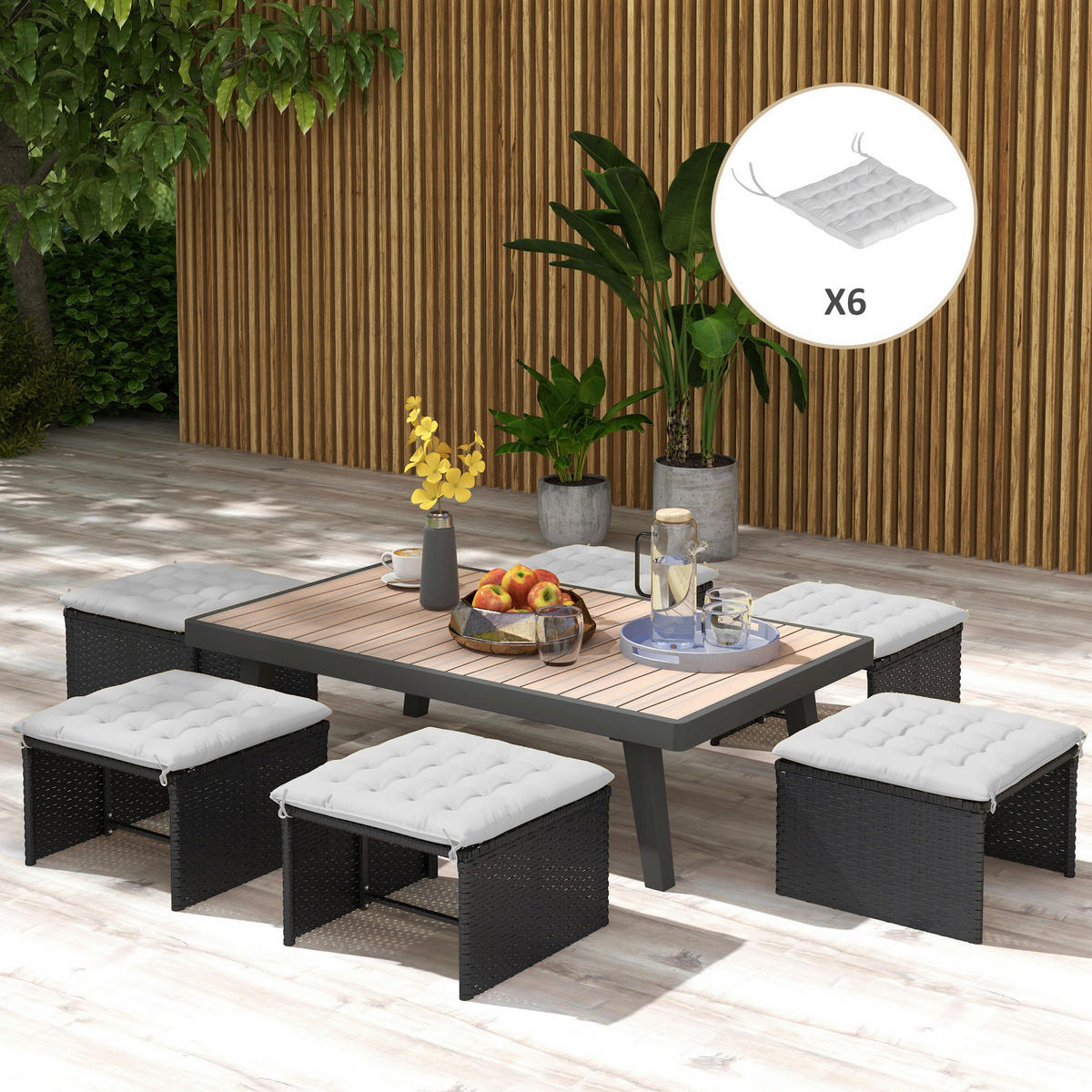 Outsunny Auflagen 6er-Set hellgrau Polyester B/H/L: ca. 40x4x40 cm Auflagen 6er-Set - hellgrau (40,00/40,00/4,00cm) - Outsunny