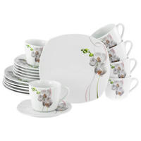 CreaTable Kaffeeservice Square Orchidee weiß Porzellan 18 tlg. Square Orchidee - weiß/mauve - CreaTable