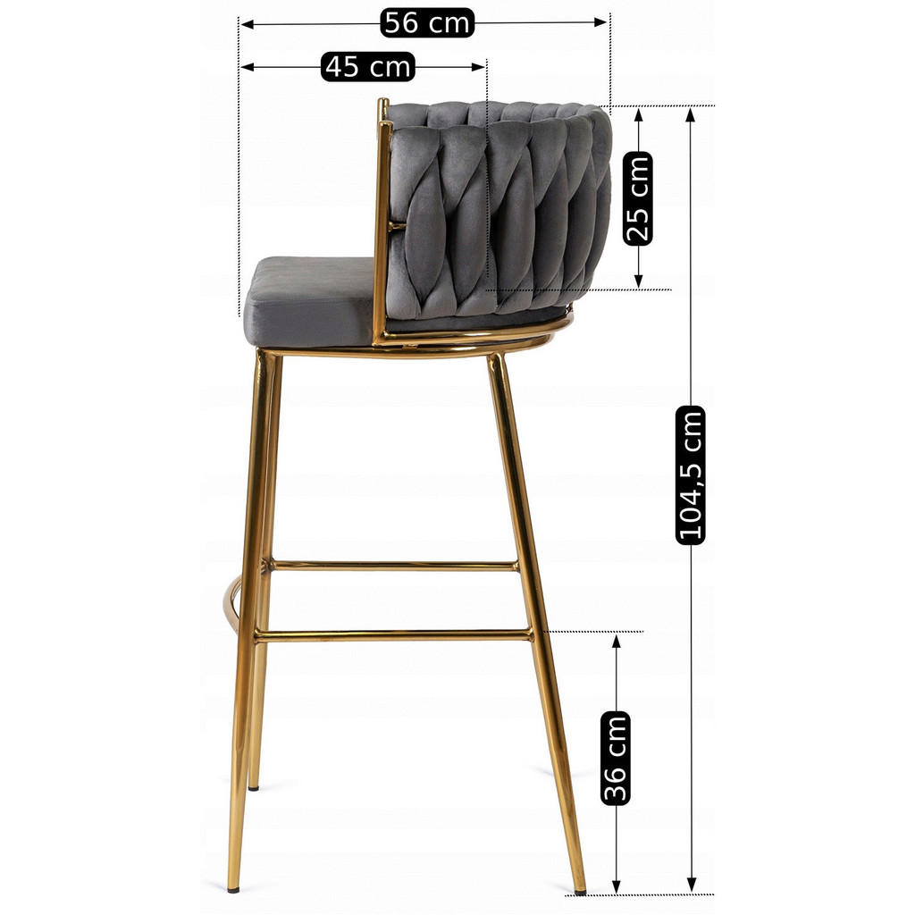 Thumbnail - Barhocker FLORES grau Velourstoff B/H/T: ca. 60x104,5x56 cm