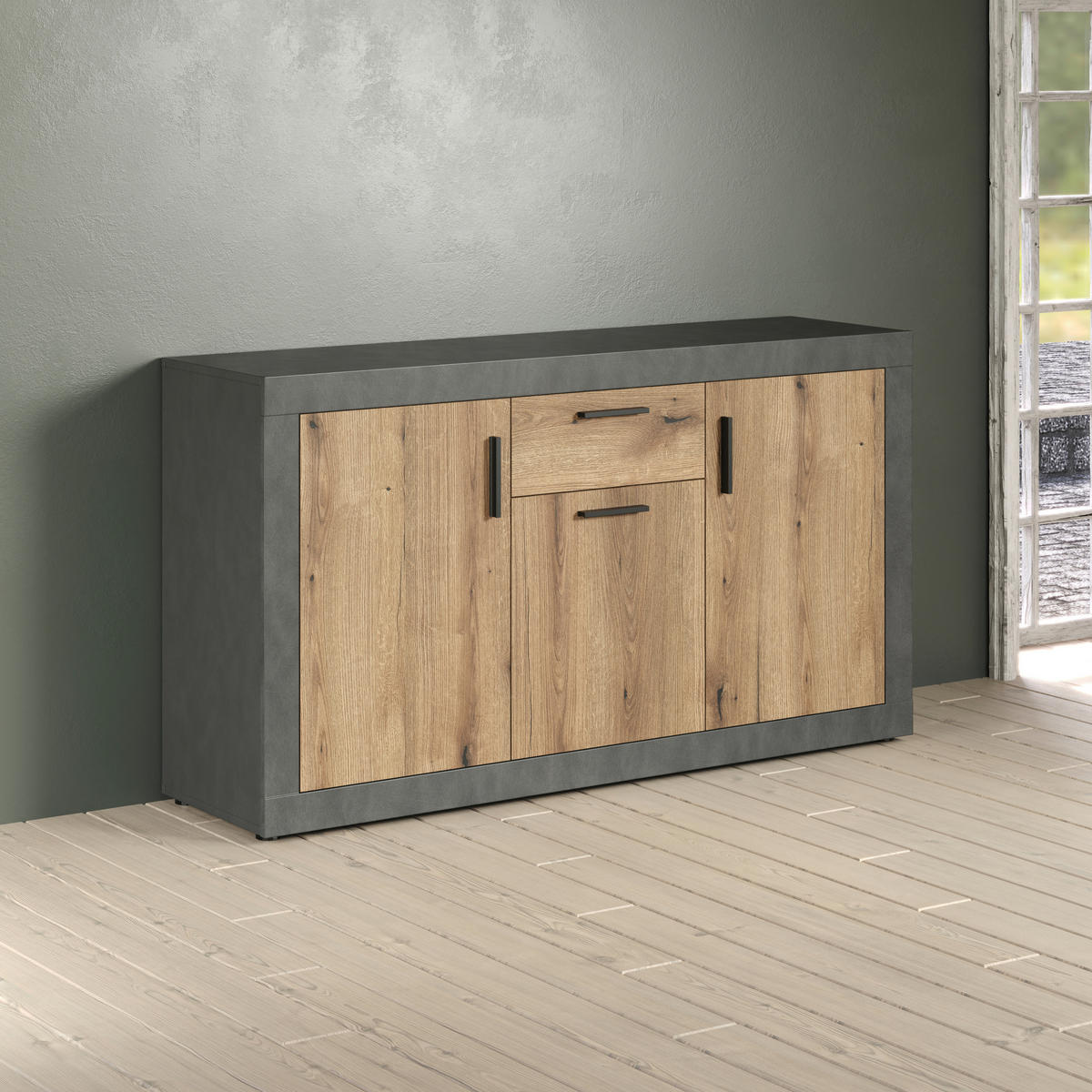 Sideboard Salvada Eiche Evoke Coast Nachbildung anthrazit B/H/T: ca. 149x83x40 cm Salvada - Eiche/anthrazit (149,00/83,00/40,00cm)