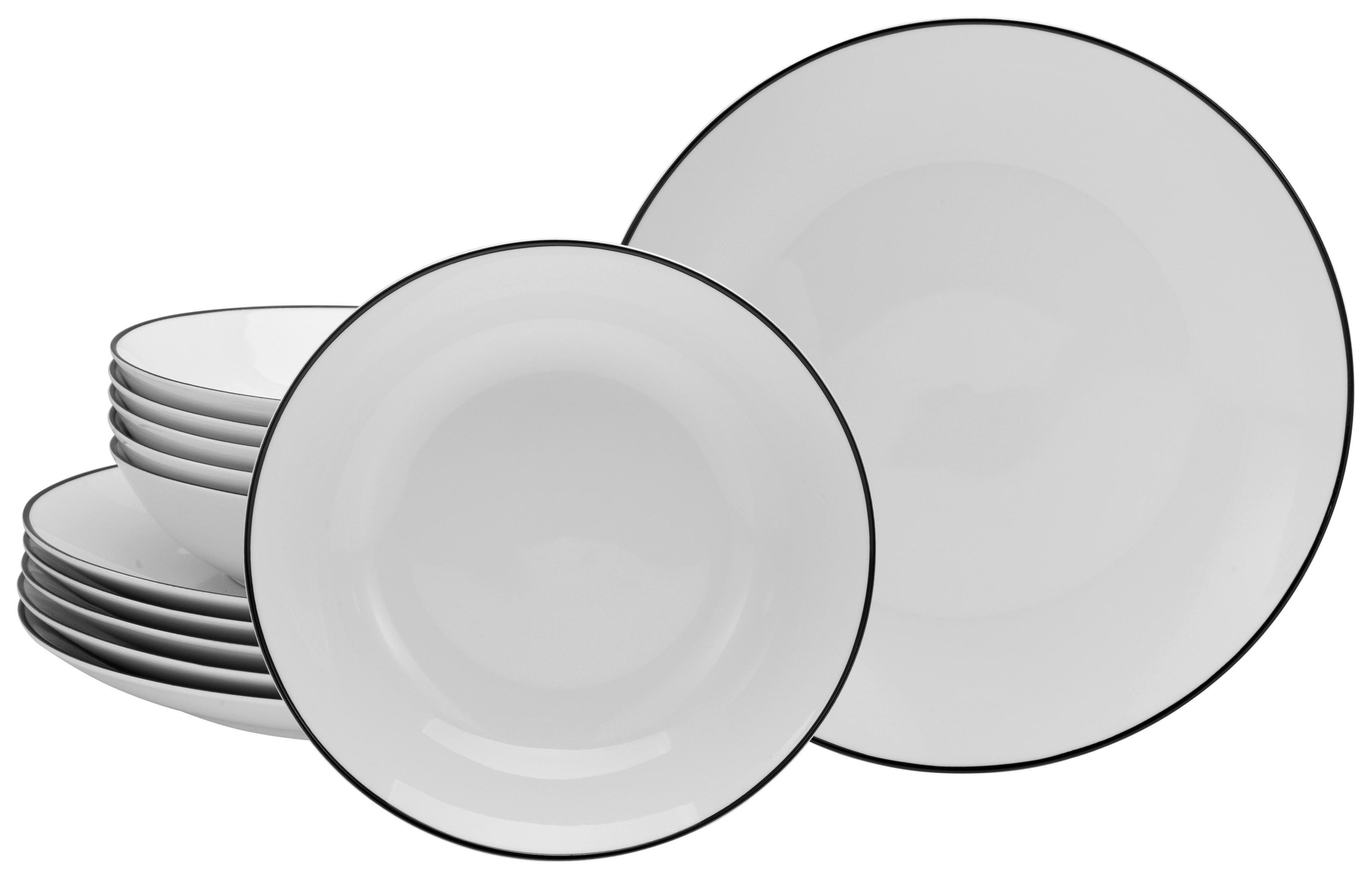 CreaTable Tafelservice Luna Black Line weiß Porzellan 12 tlg. Luna Black Line - weiß - CreaTable