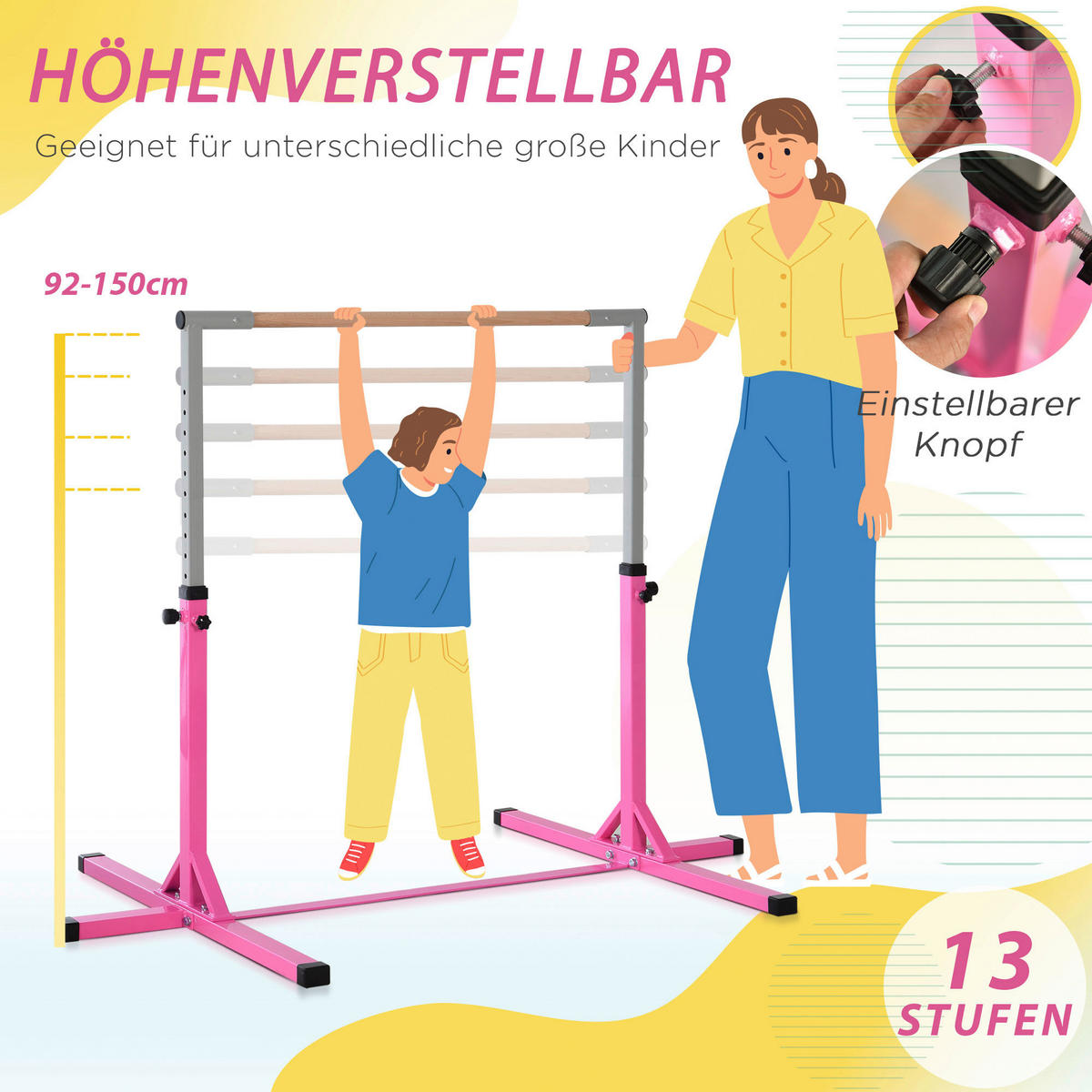 HOMCOM Kinder-Gymnastikstange B/H/L: ca. 121x150x194 cm Kinder-Gymnastikstange - rosa (194,00/121,00/150,00cm) - HOMCOM