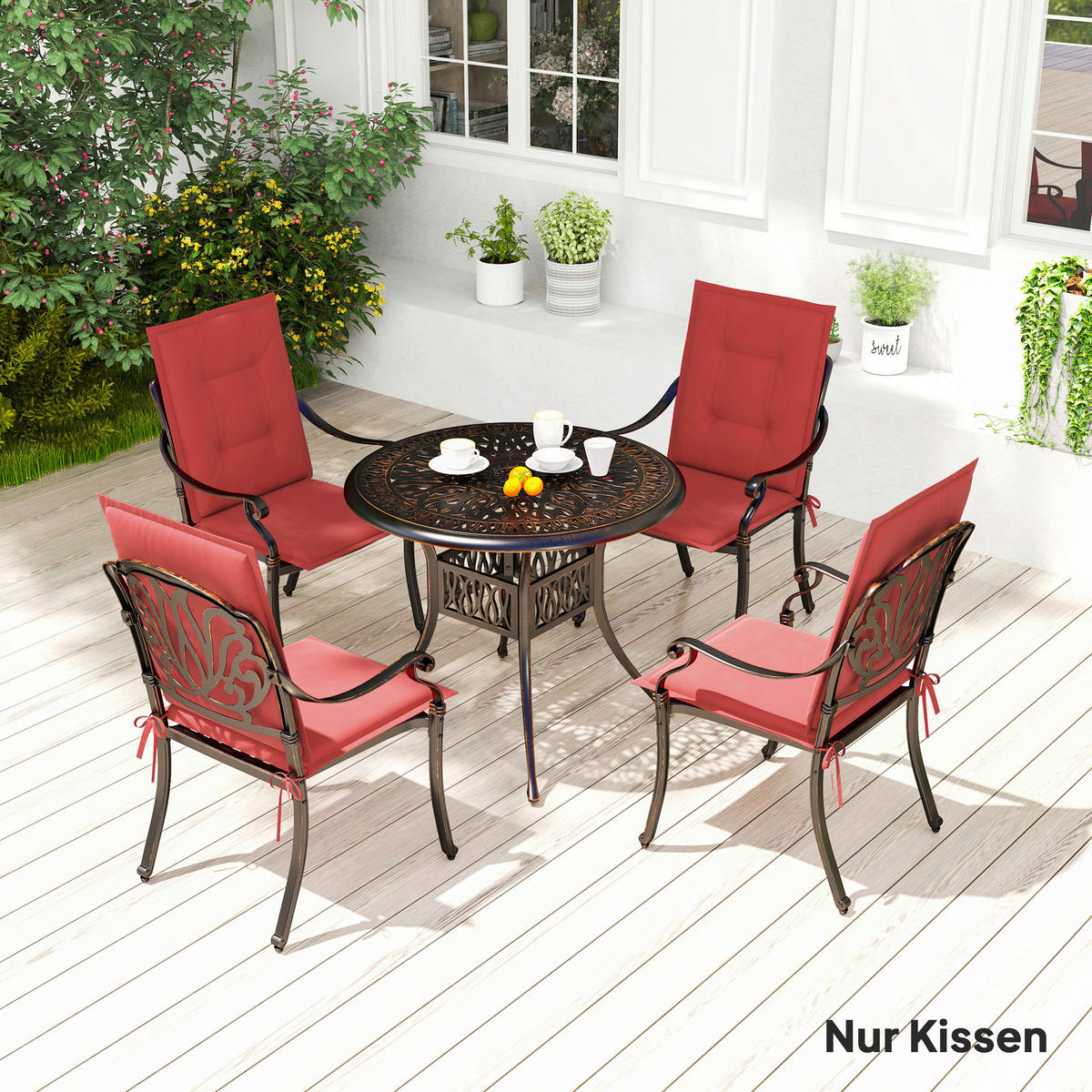 Outsunny Sitzkissen 4er Set weinrot Polyester B/H/L: ca. 50x5x108 cm Sitzkissen 4er Set - weinrot (108,00/50,00/5,00cm) - Outsunny