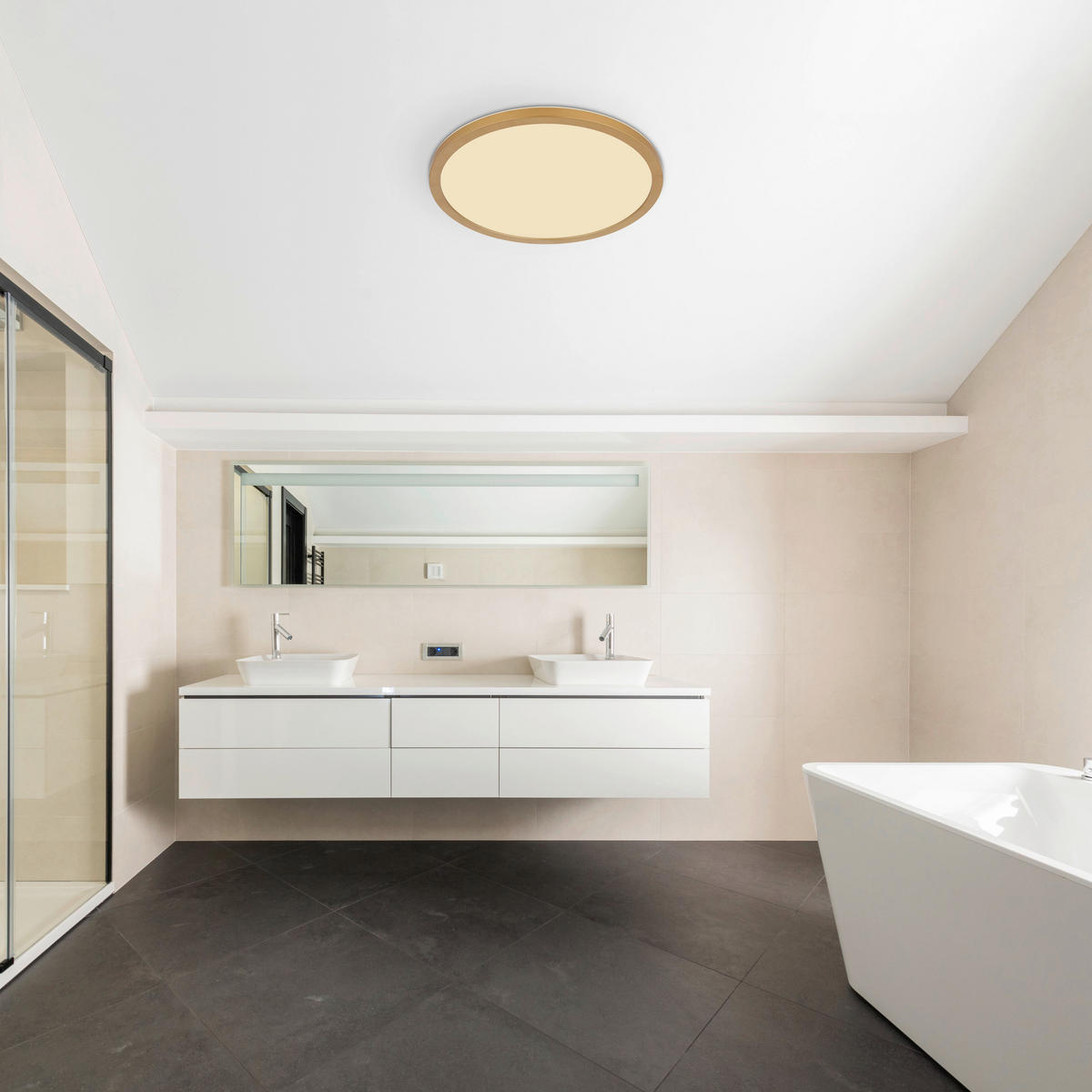 GLOBO LED-Deckenleuchte messing Opal Kunststoff H/D: ca. 2,5x42 cm SAPANA - messing/Opal (42,00/2,50cm) - GLOBO
