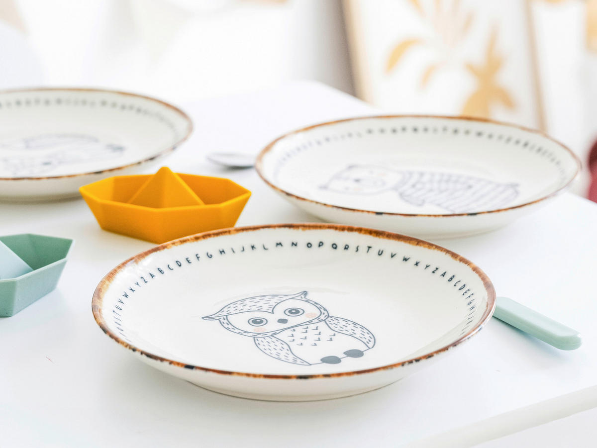 CreaTable Tellerset Freunde des Waldes beige Steinzeug D: ca. 21 cm Freunde des Waldes - beige/braun (21,00cm) - CreaTable