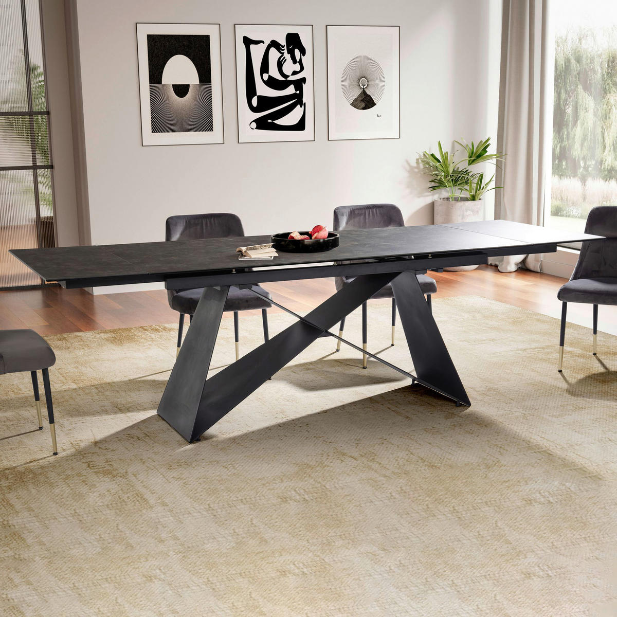 Esstisch schwarz Marmor Optik B/H/T: ca. 180x78x95 cm Esszimmertisch - schwarz (180,00/78,00/95,00cm) - Wohnling