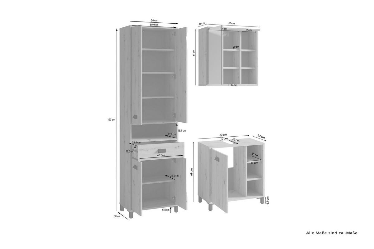 Badezimmer-Set WELLNESS, Set 3-tlg. Eiche WELLNESS, Set 3-tlg. - Eiche - byLIVING