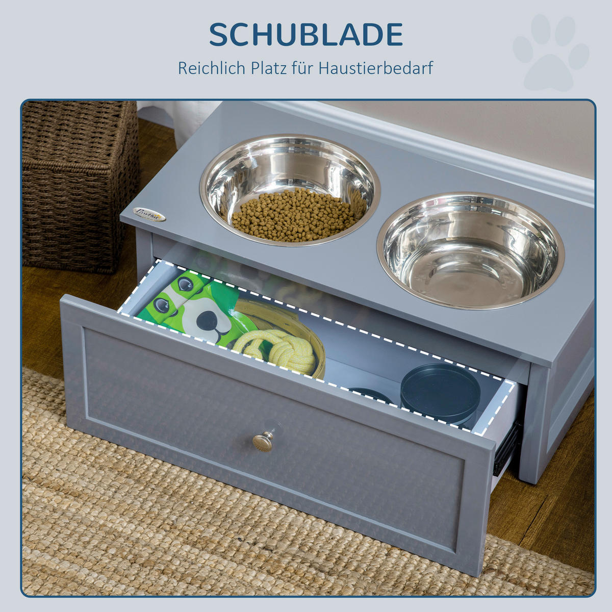 PawHut Hunde-Zubehör grau MDF B/H/L: ca. 30x60x24 cm Hundenapf - grau (24,00/30,00/60,00cm) - PawHut