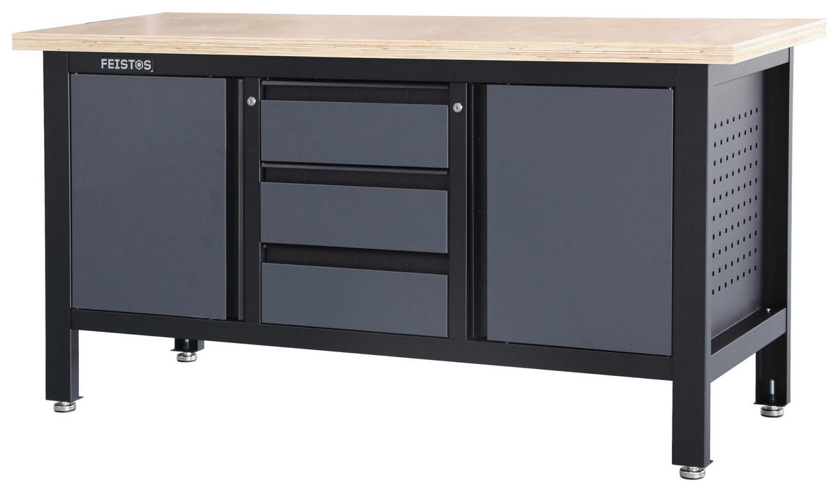 Feistos Werkbank Heros schwarz Metall B/H/L: ca. 169x87x60 cm Heros - schwarz/anthrazit (60,00/169,00/87,00cm) - Feistos