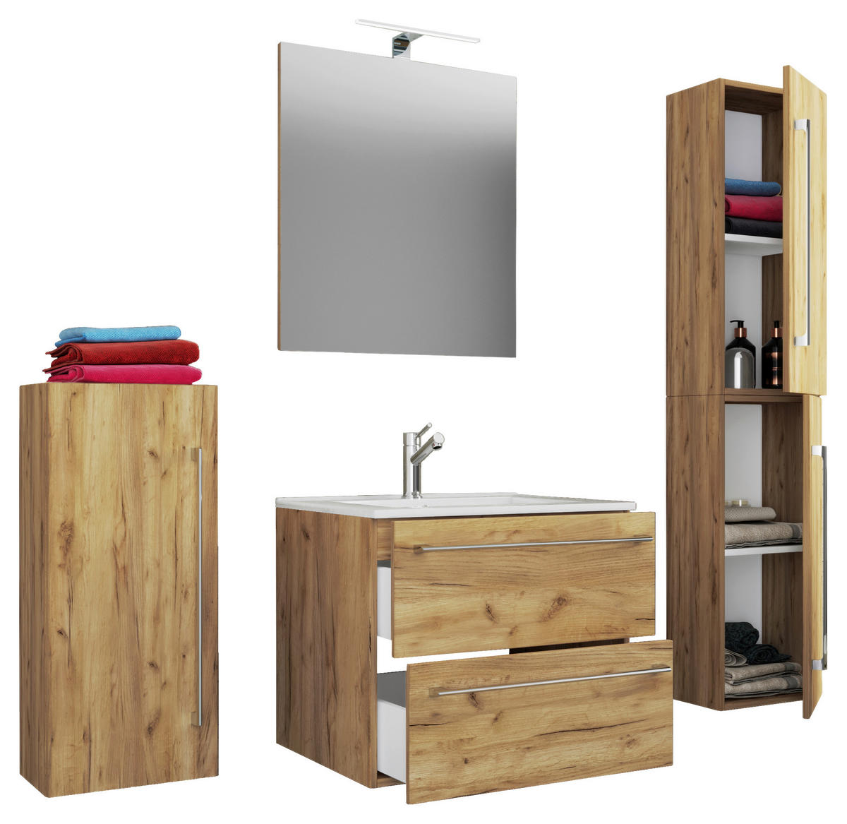 Waschplatz 5tlg-Badinos Eiche Honig Nachbildung B/H/T: ca. 61x52x46 cm 5tlg-Badinos - Eiche (61,00/52,00/46,00cm) - VCM Möbel
