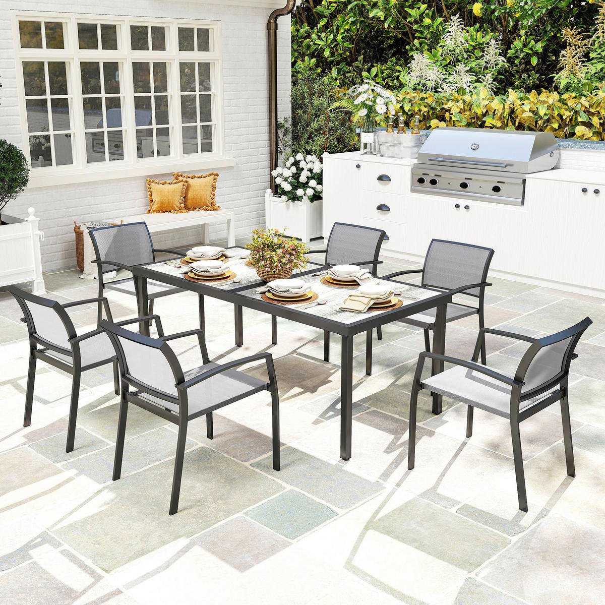 Outsunny Gartenmöbel-Set grau Kunststoff B/H/L: ca. 87x72x180 cm Gartenmöbel-Set - grau (180,00/87,00/72,00cm) - Outsunny