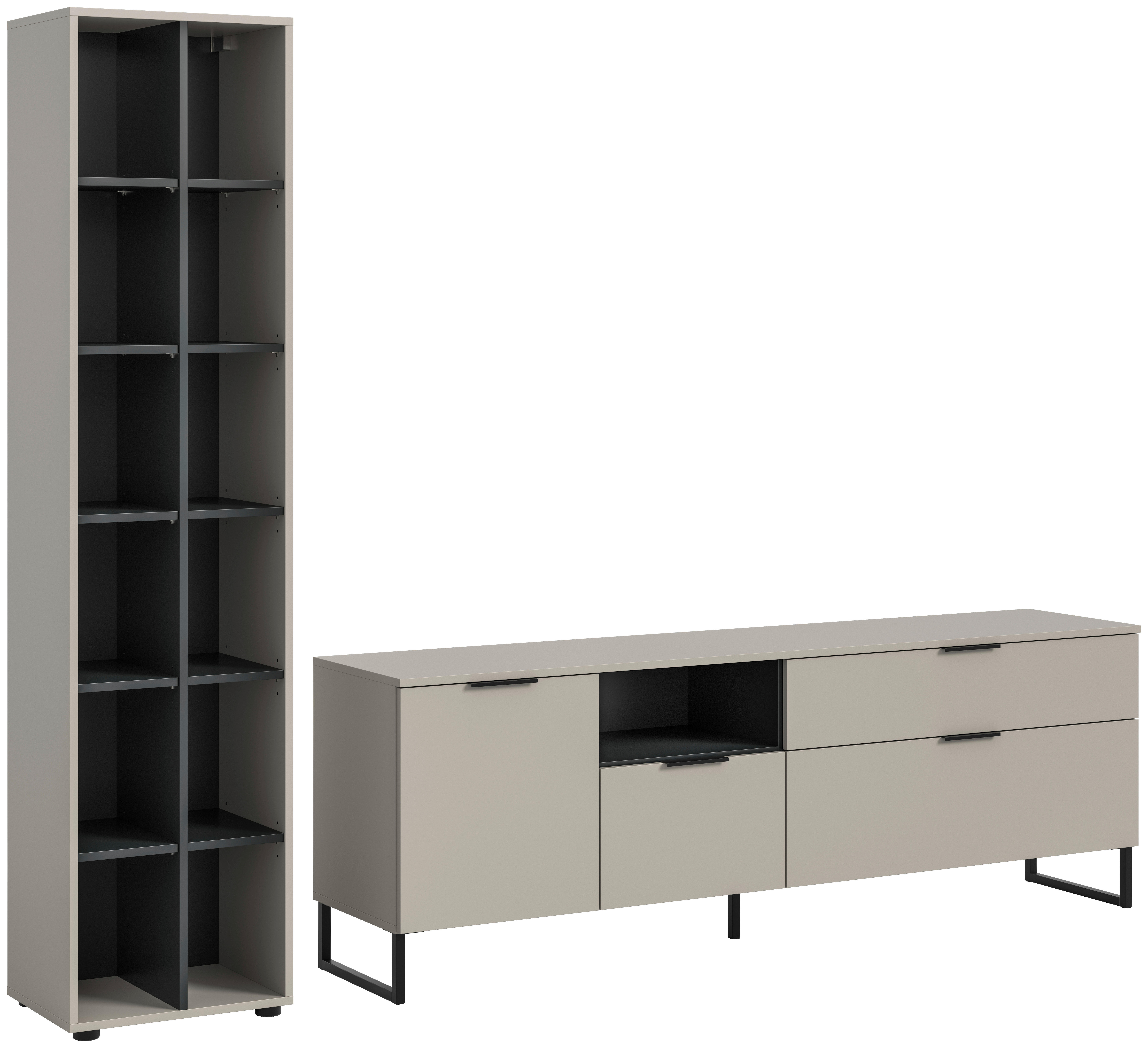 Wohnwand Noida Kaschmirgrau Nachbildung schwarz B/H/T: ca. 245x192x41 cm Noida - schwarz (245,00/192,00/41,00cm) - xonox.home