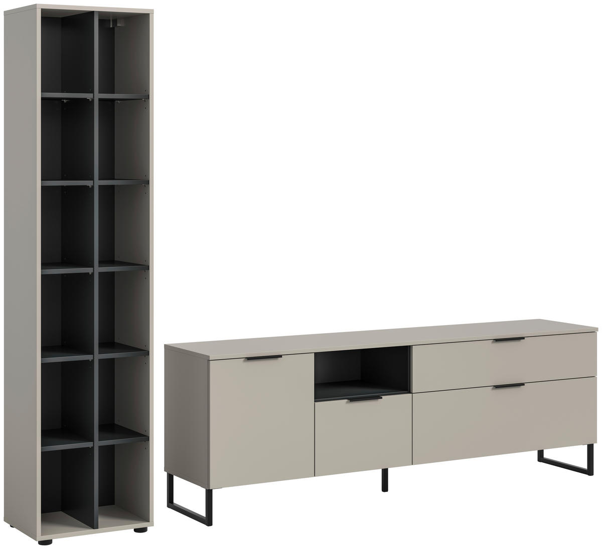 Wohnwand Noida Kaschmirgrau Nachbildung schwarz B/H/T: ca. 245x192x41 cm Noida - schwarz (245,00/192,00/41,00cm) - xonox.home