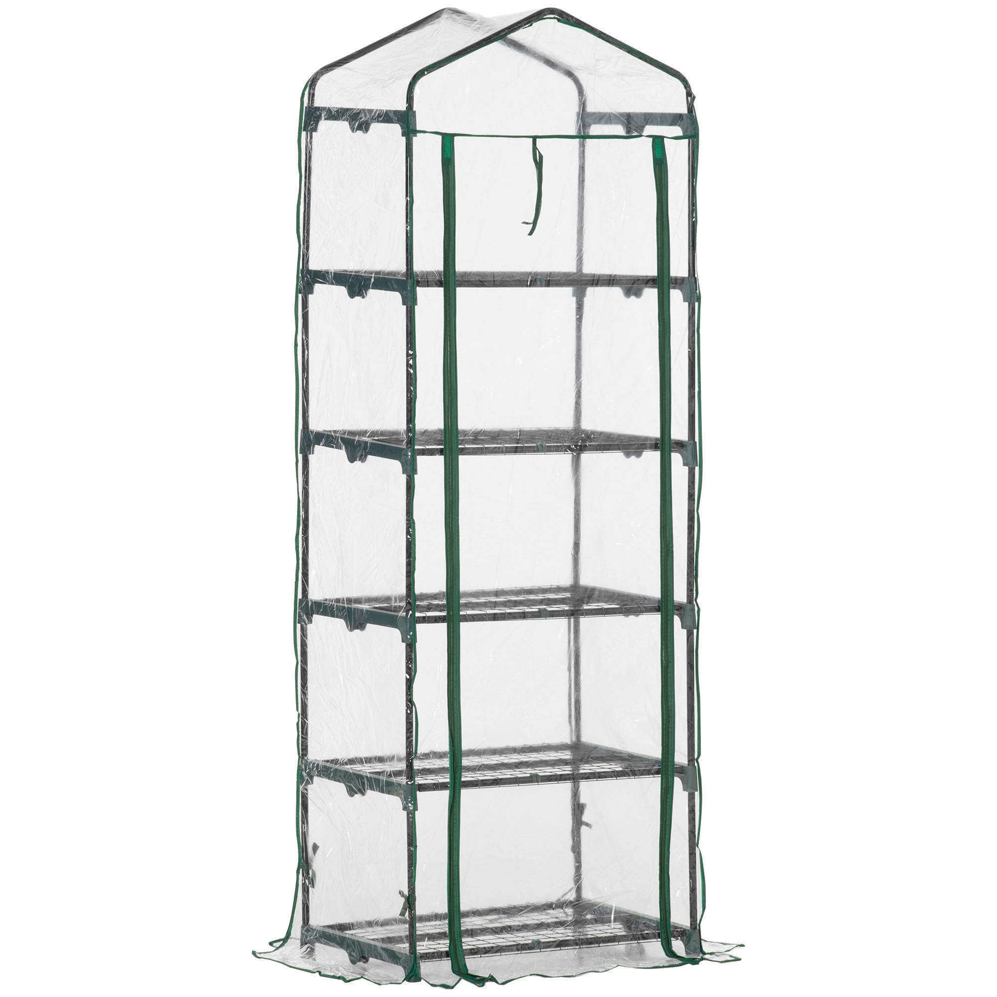 Outsunny Mini-Gewächshaus Mit 5 Regalen B/H/L: ca. 49x193x69 cm Mini-Gewächshaus_mit_5Regalen - grün/transparent (69,00/49,00/193,00cm) - Outsunny