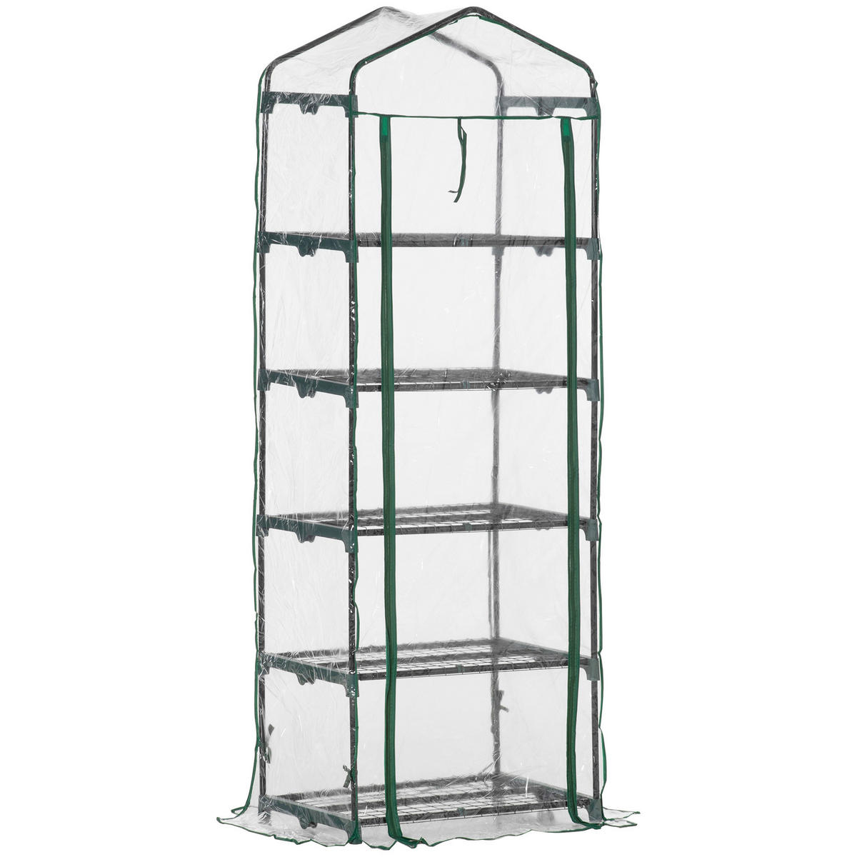 Outsunny Mini-Gewächshaus Mit 5 Regalen B/H/L: ca. 49x193x69 cm Mini-Gewächshaus_mit_5Regalen - grün/transparent (69,00/49,00/193,00cm) - Outsunny