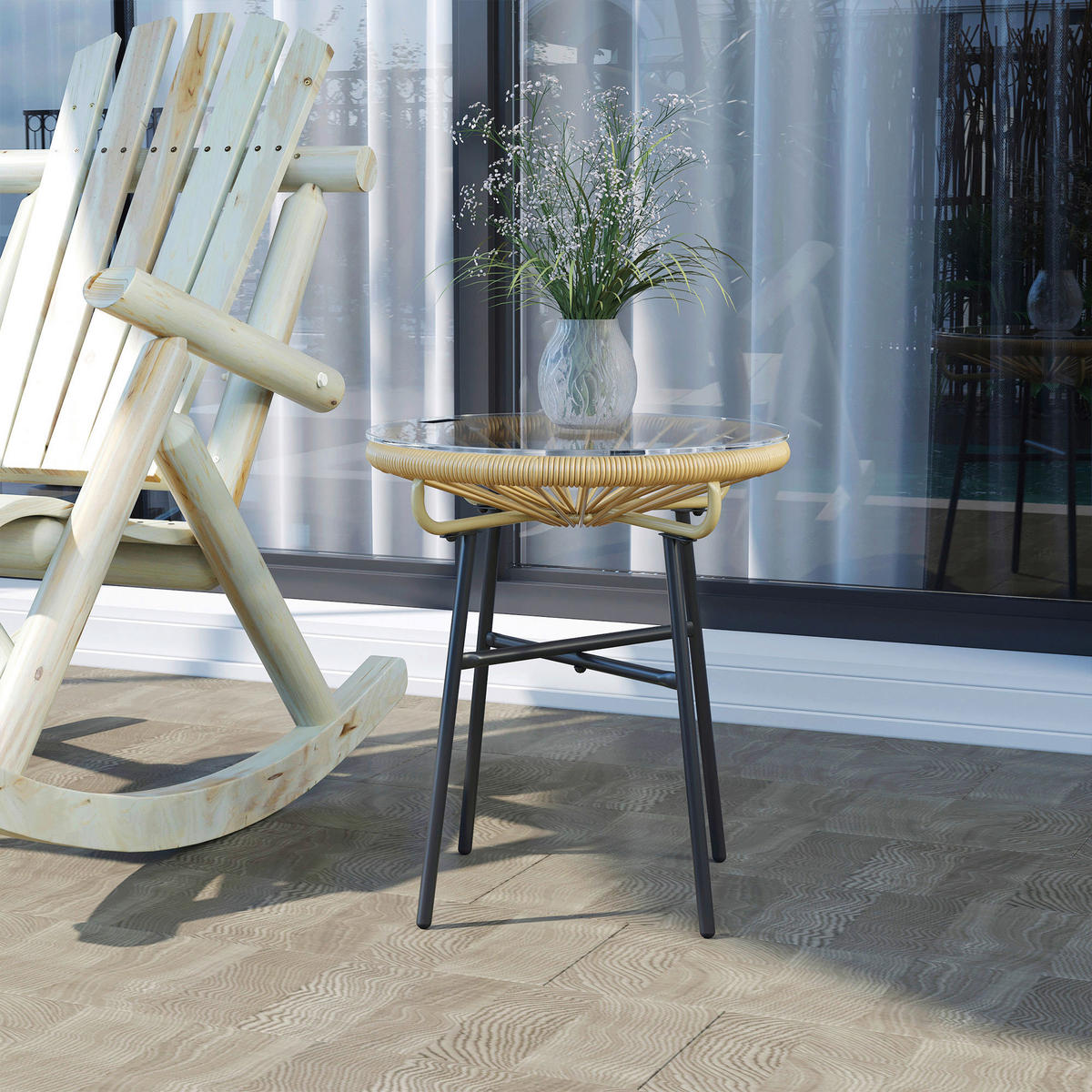 Outsunny Beistelltisch beige Eisen B/H/L: ca. 50x50x50 cm Rattan_Beistelltisch - beige (50,00/50,00/50,00cm) - Outsunny